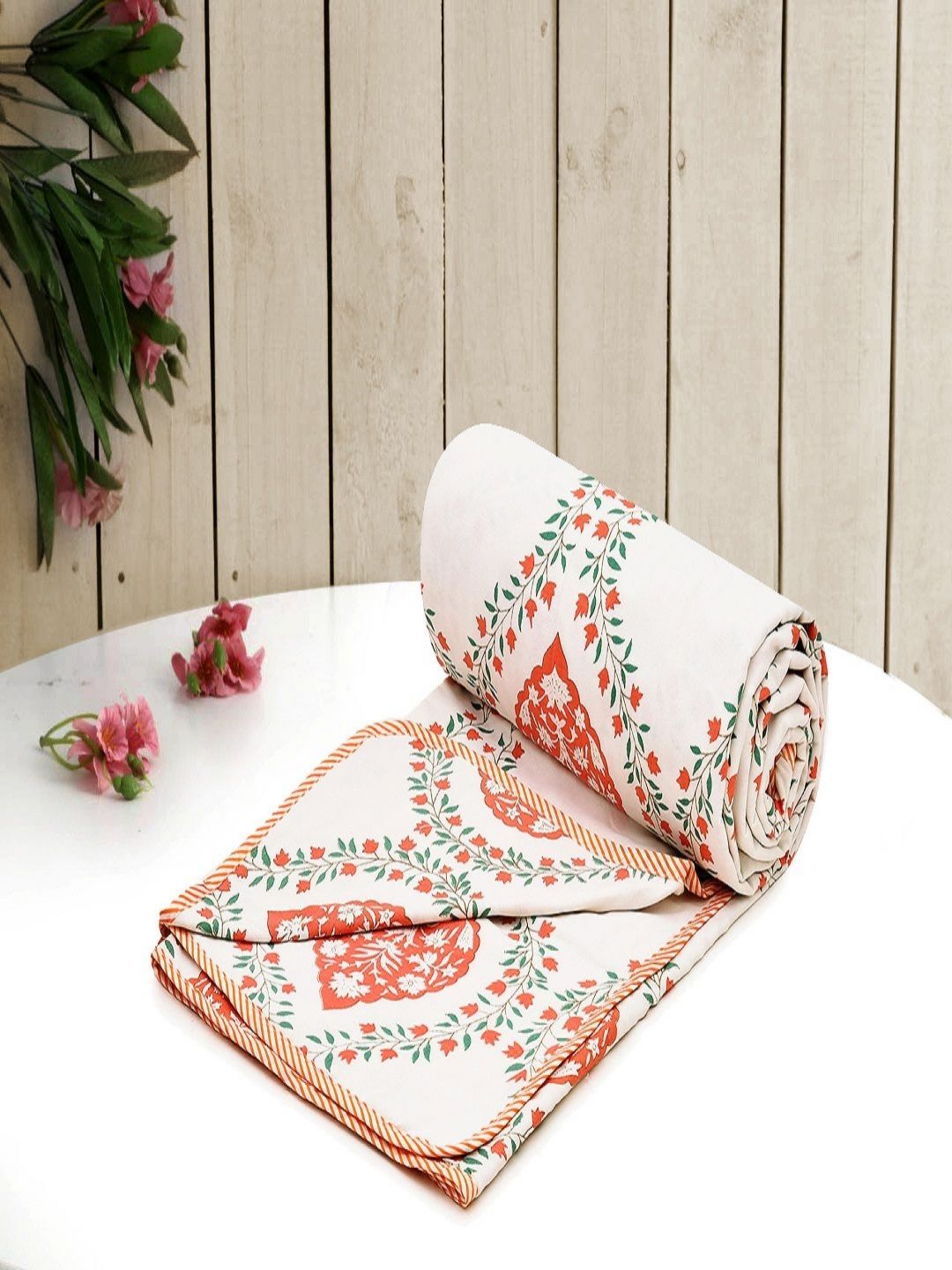 RRC Red & White Floral Printed AC Room 210 GSM Cotton Single Bed Dohar-picture-20