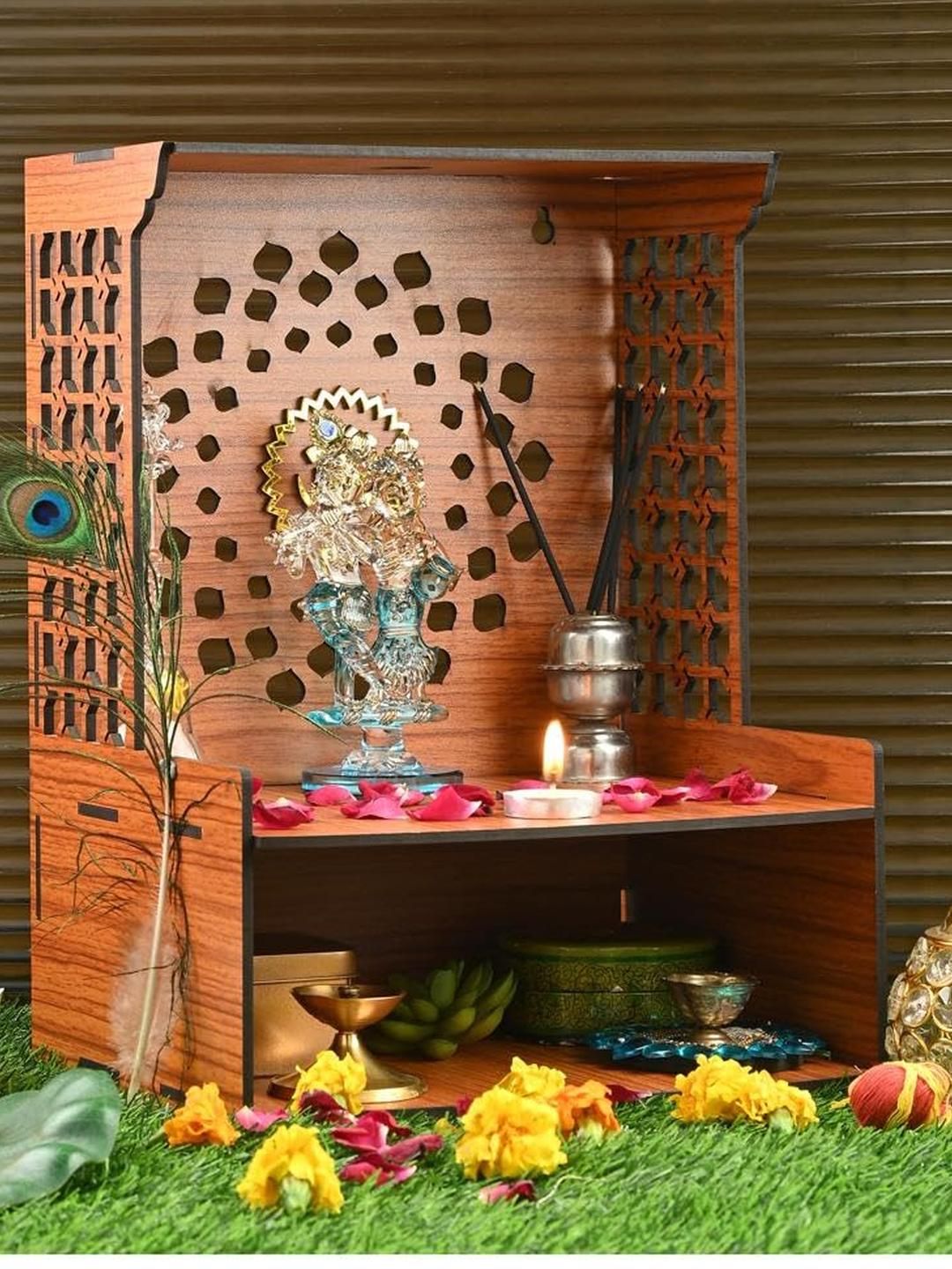 SOMIL Brown Textured Wooden Home Temple-image-9