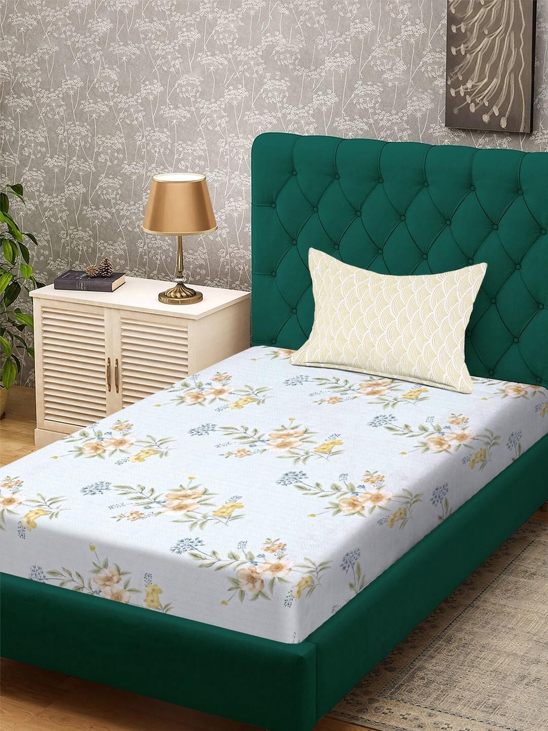 KLOTTHE Multicoloured Floral 300 TC Single Bedsheet with 1 Pillow Cover-picture-27