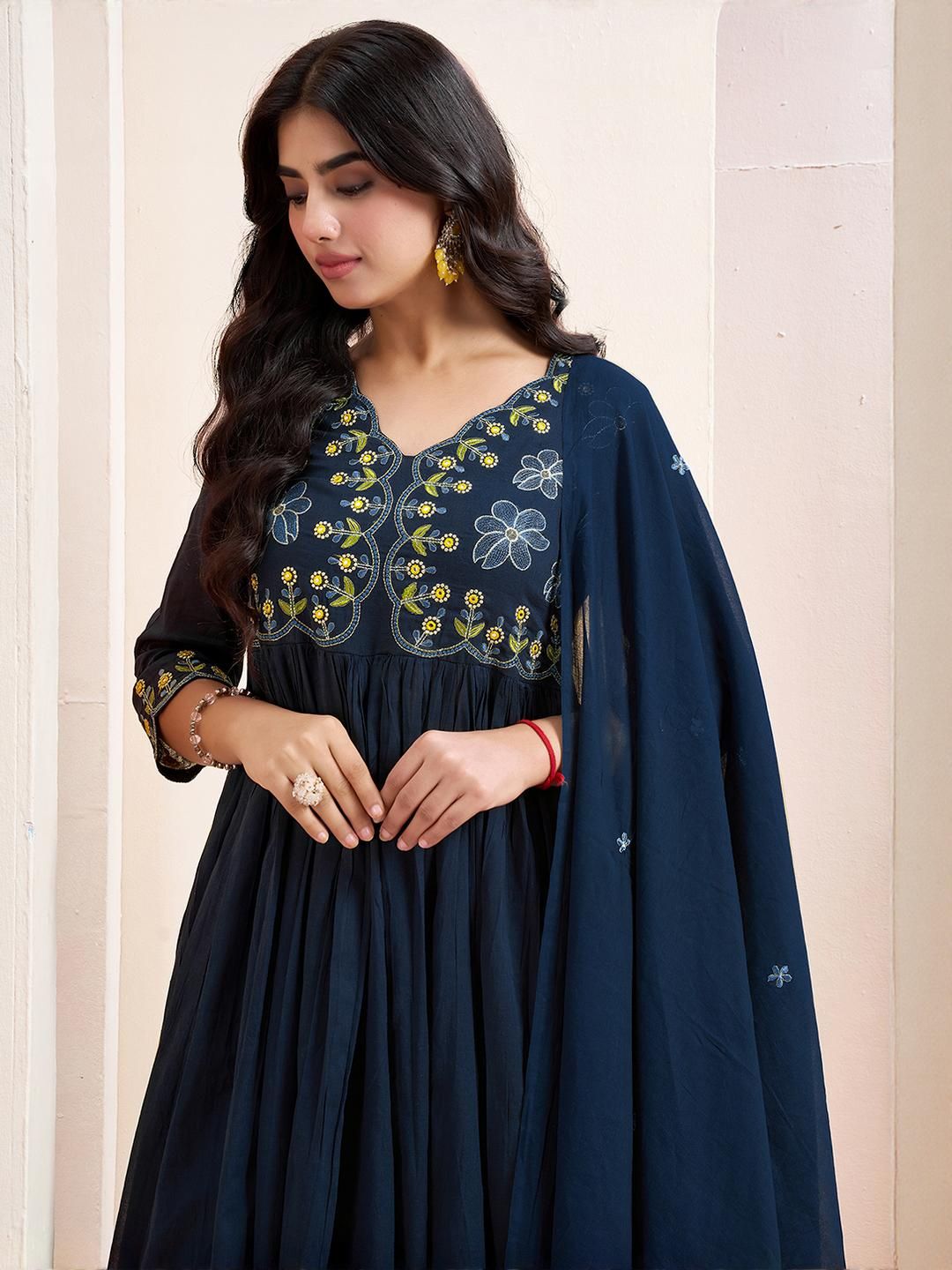 SANISA Women Ethnic Motifs Embroidered Regular Mirror Work Kurta with Trousers & Dupatta