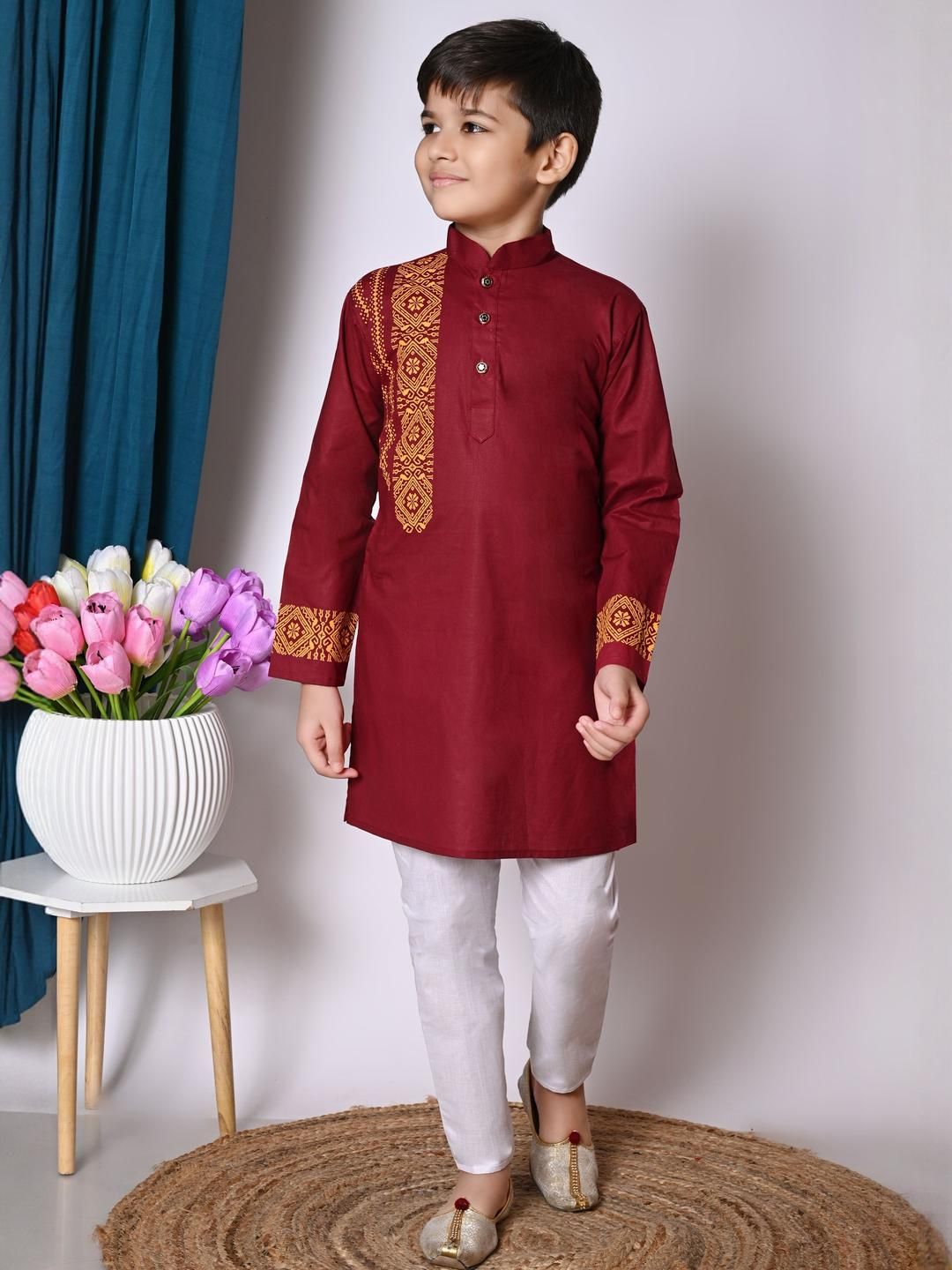 HUMAN CHOICE Boys Maroon Pure Cotton Printed Kurta & Pyjamas-picture-32