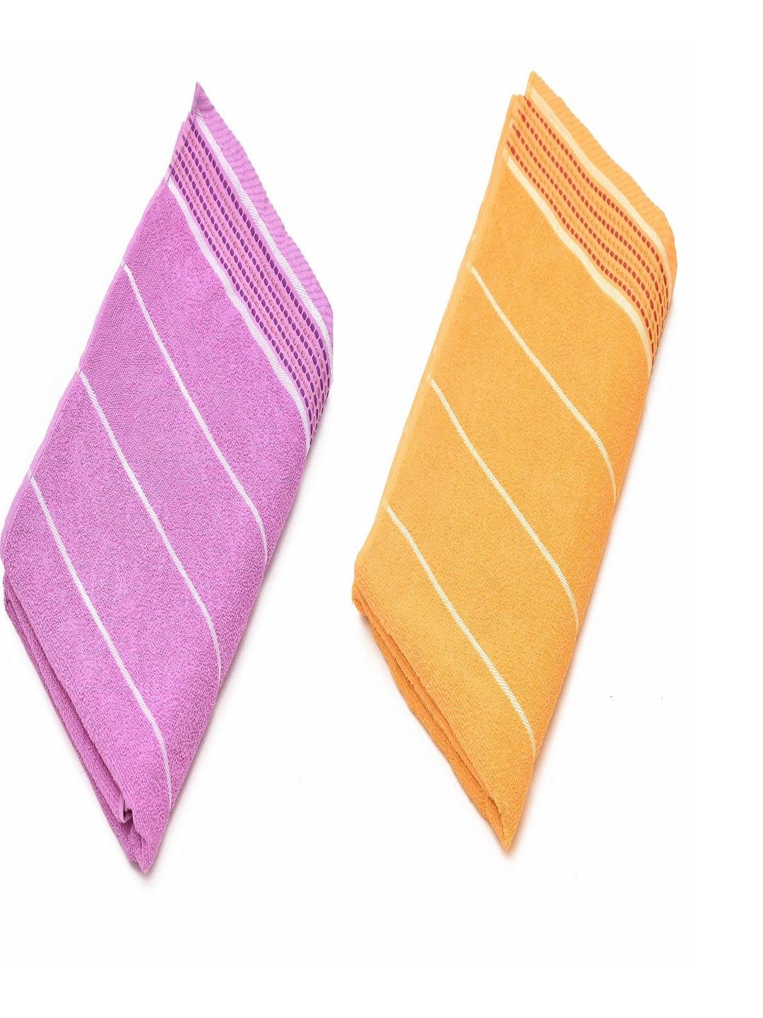 Myntra Elegant Homes Purple & Orange Set of 2 Striped Other 500 GSM Towel Set-image-0