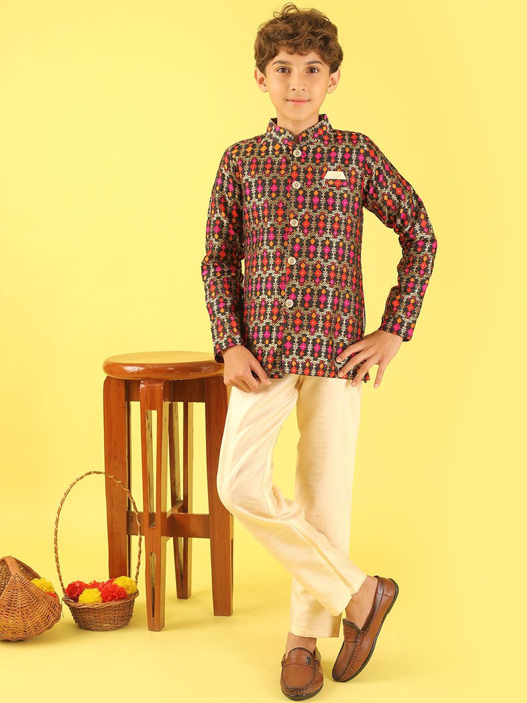 BAESD Boys Mandarin Collar Brocade With Pyjamas-image-16