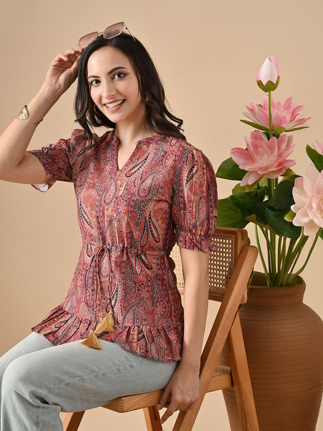 ftDiva Prnted Mandarin Collar Tunic-picture-12