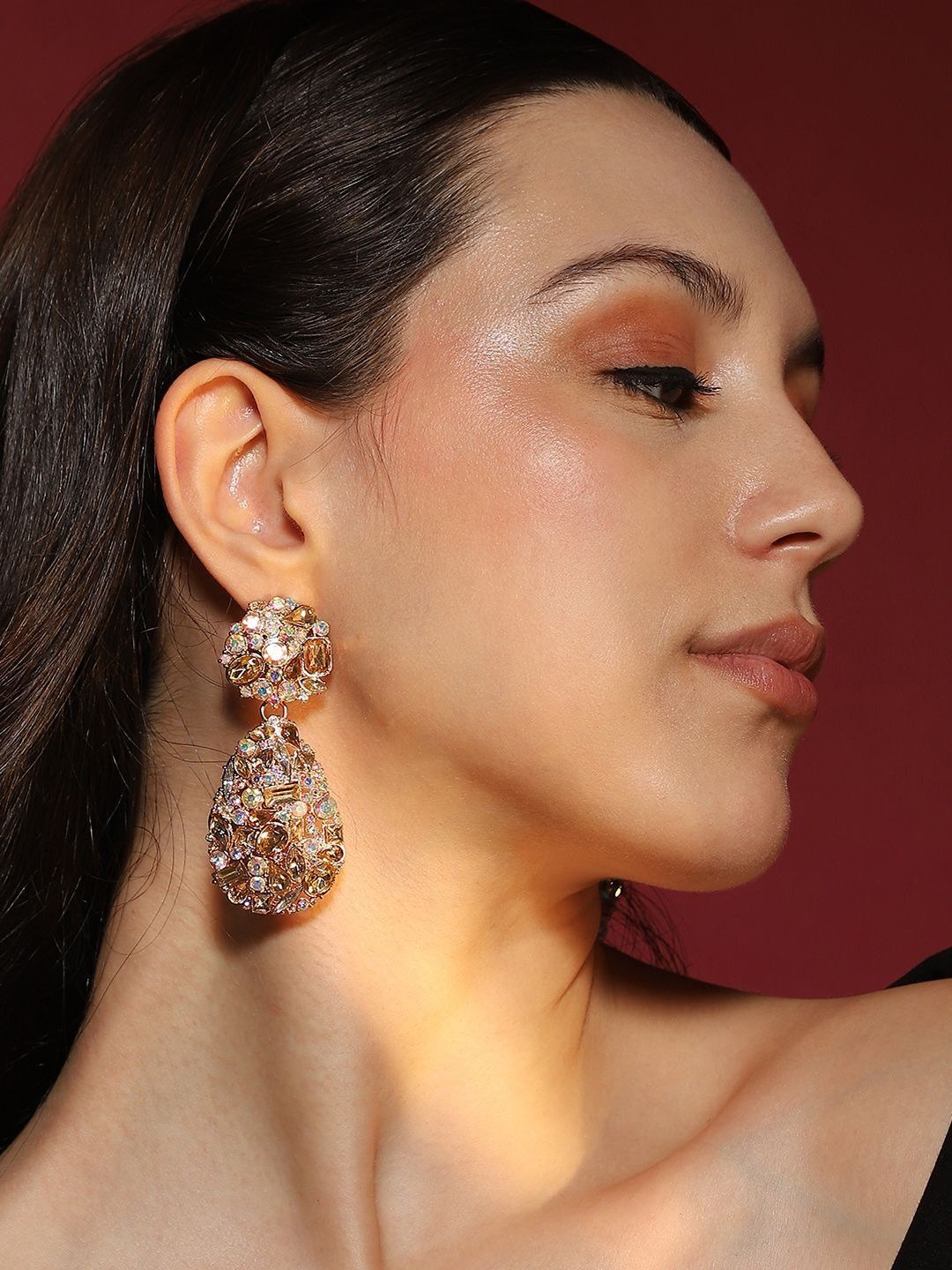 SOHI Gold-Plated Contemporary Drop Earrings-picture-40