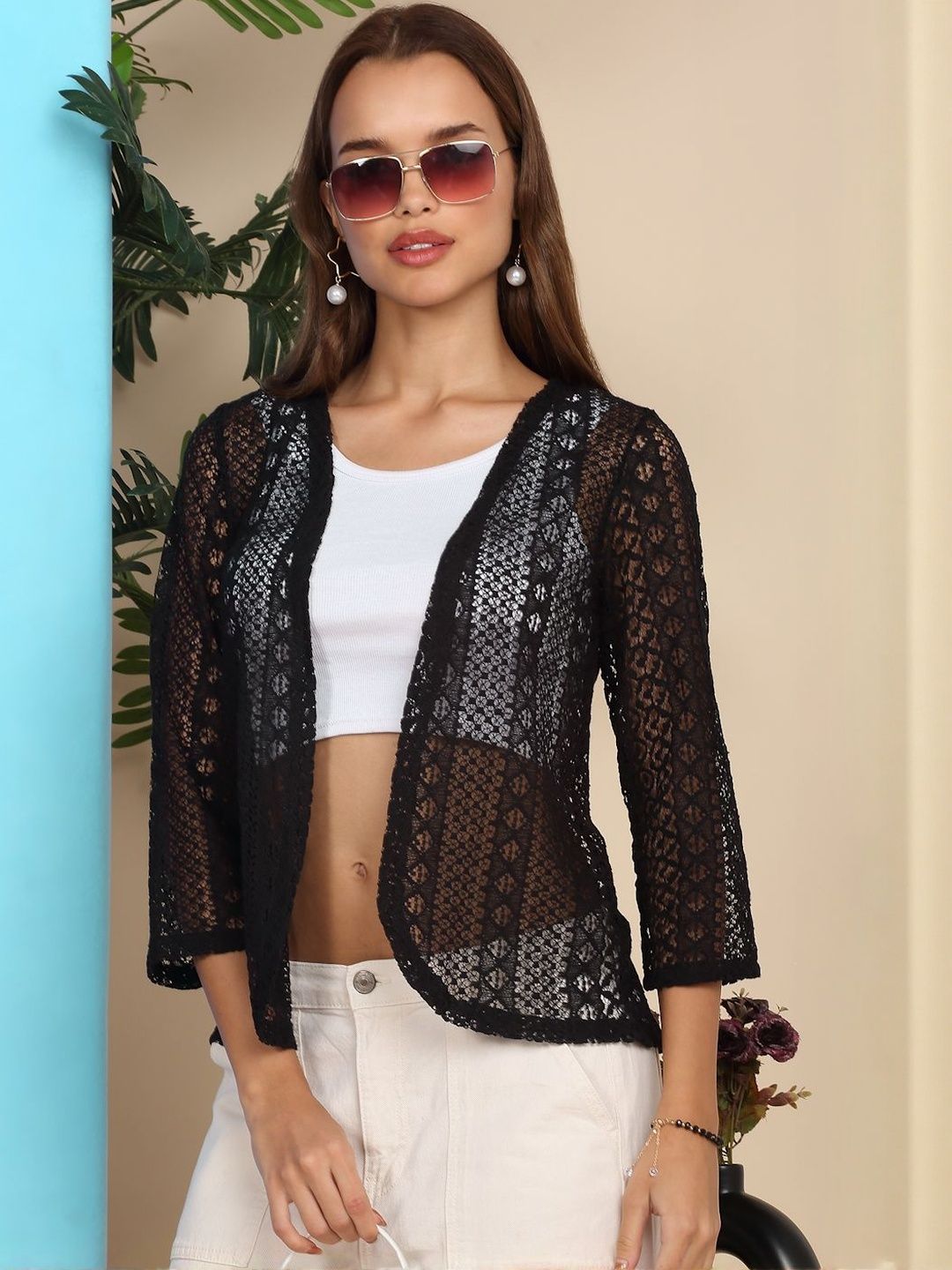 SZN Women Black Open Front Shrug-picture-43