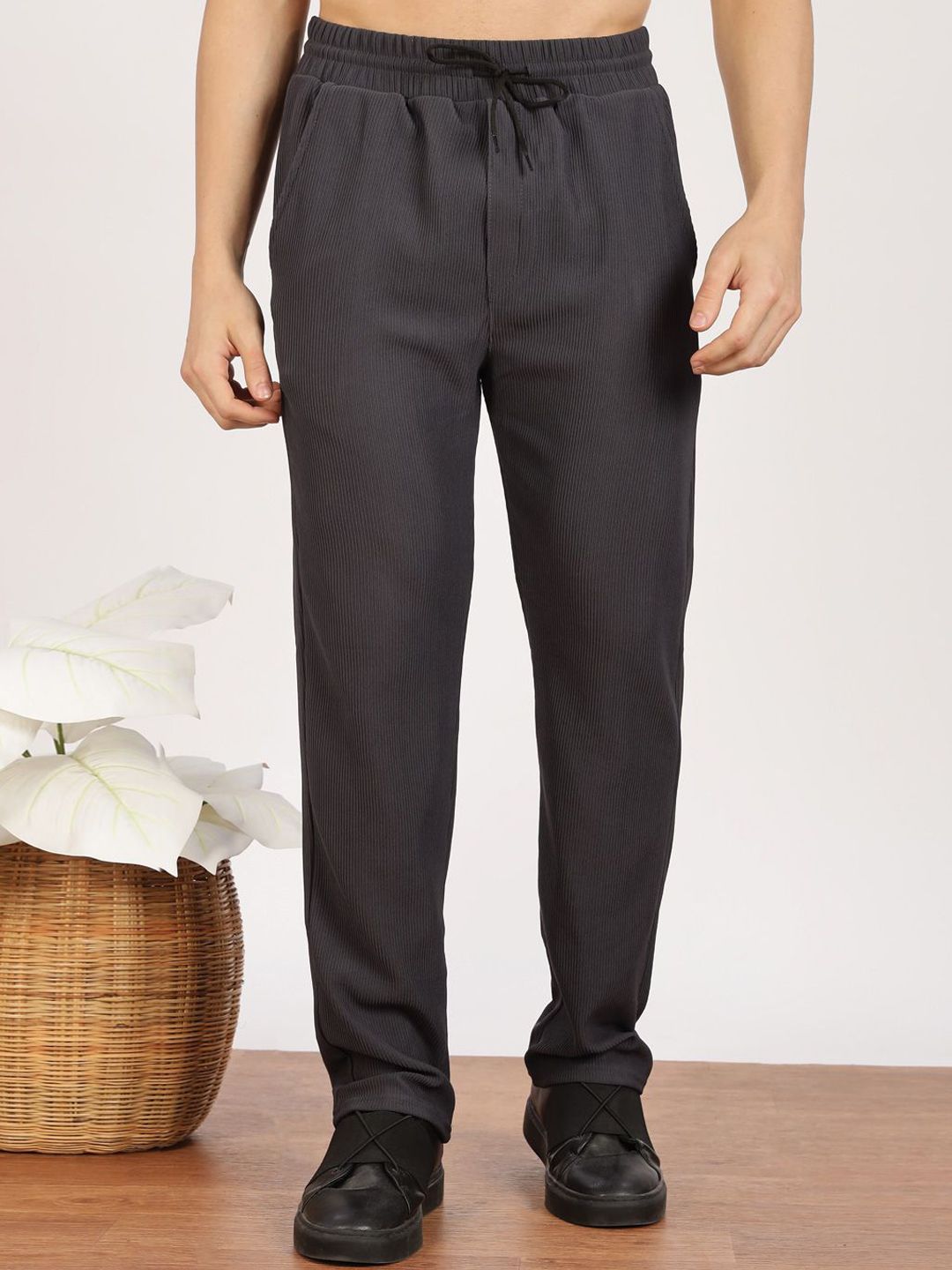 MaverIQ Men Textured Comfort Easy Wash Corduroy Trousers-image-8