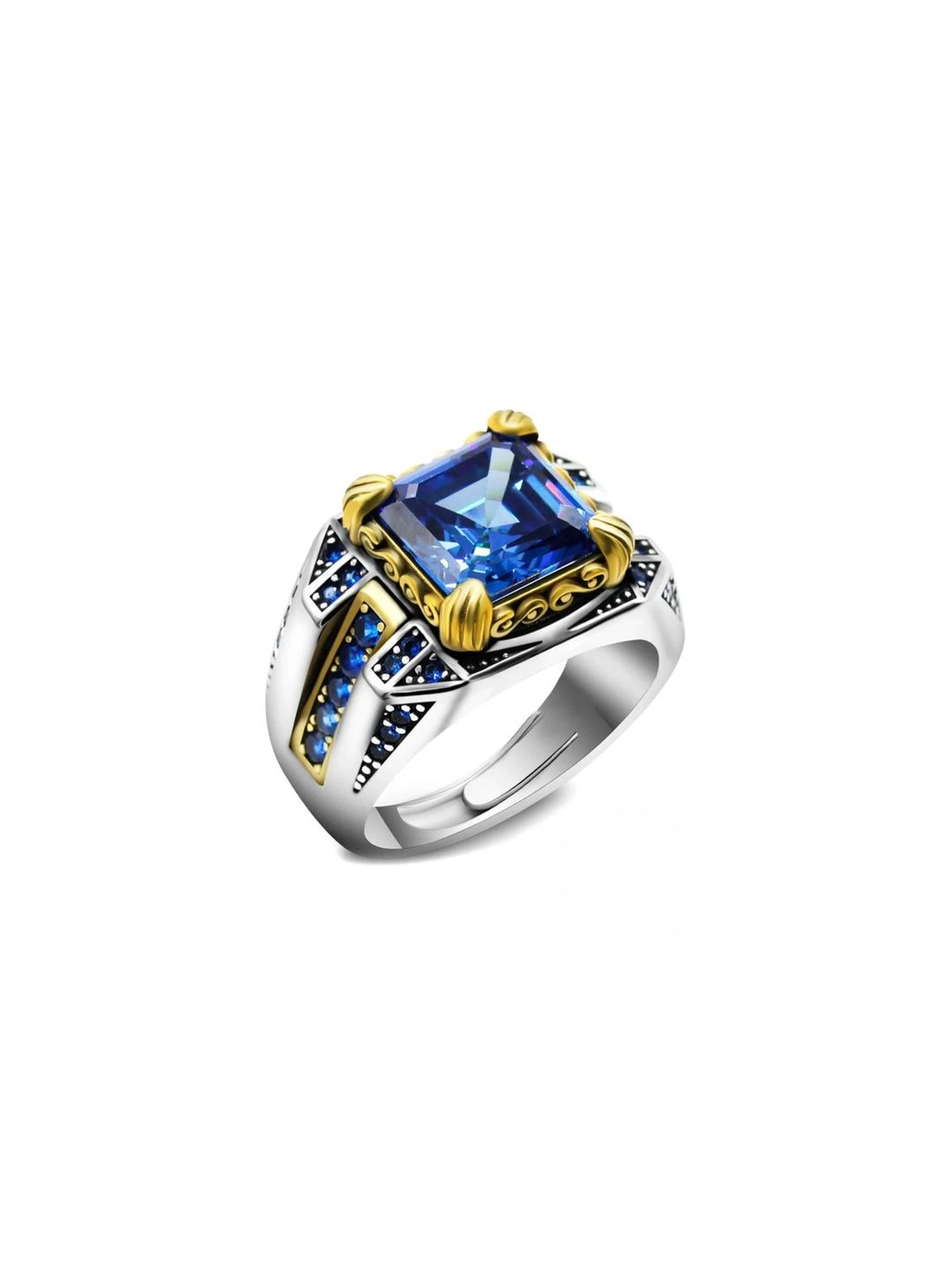 Zarkan Men 925 Sterling Silver Plated Sapphire Stone Studded Finger Ring-picture-26