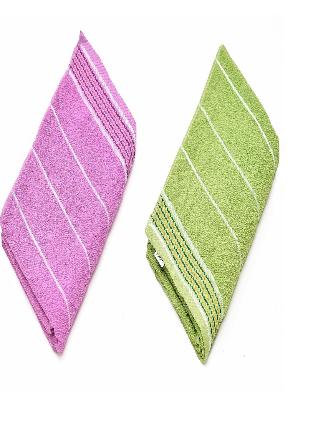 Myntra Elegant Homes Pack of 2 Purple & Green Striped 500 GSM Towel Set-image-45
