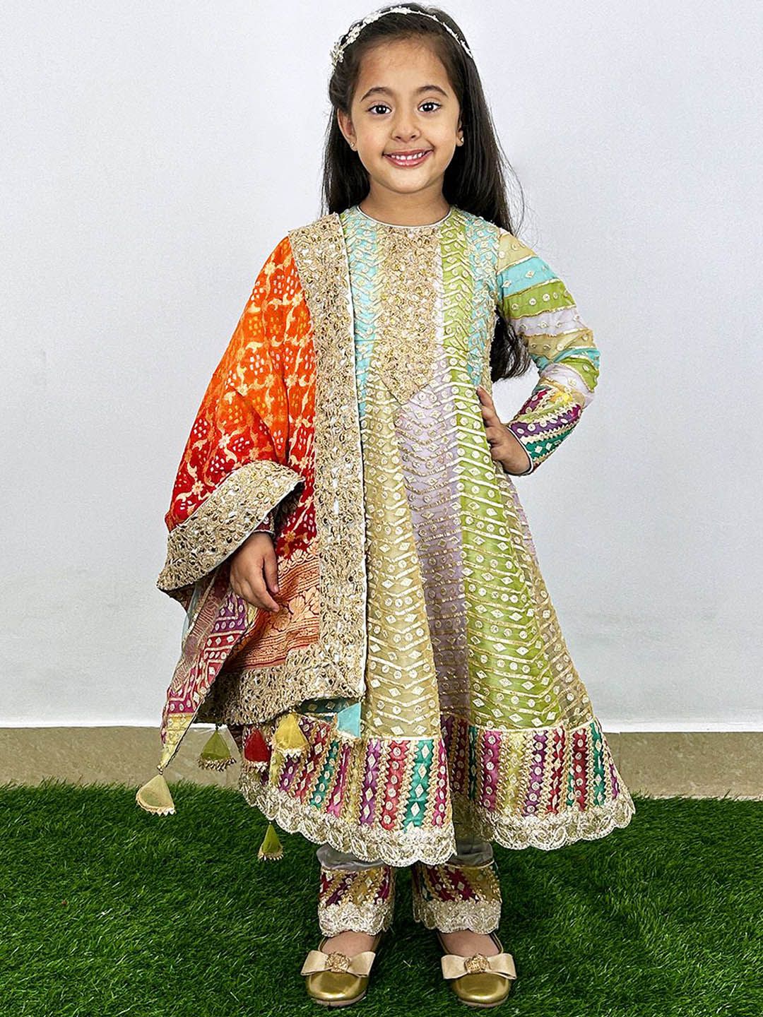 Alyaansh Couture Girls Pure Cotton Embroidered Anarkali Kurta & Trousers With Dupatta-image-36