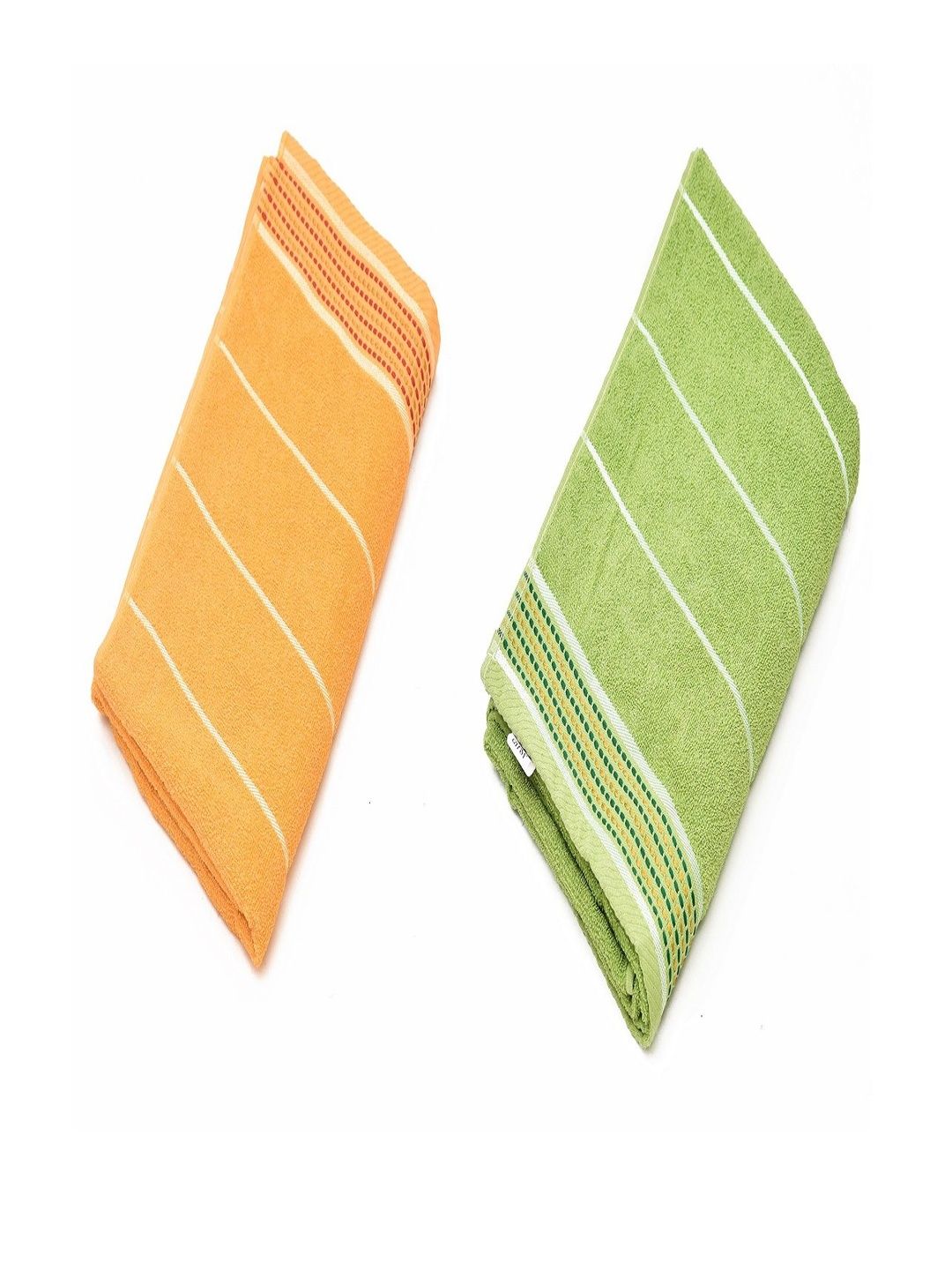 Myntra Elegant Homes Pack Of 2 Orange & Green Striped 500 GSM Towel Set-image-46