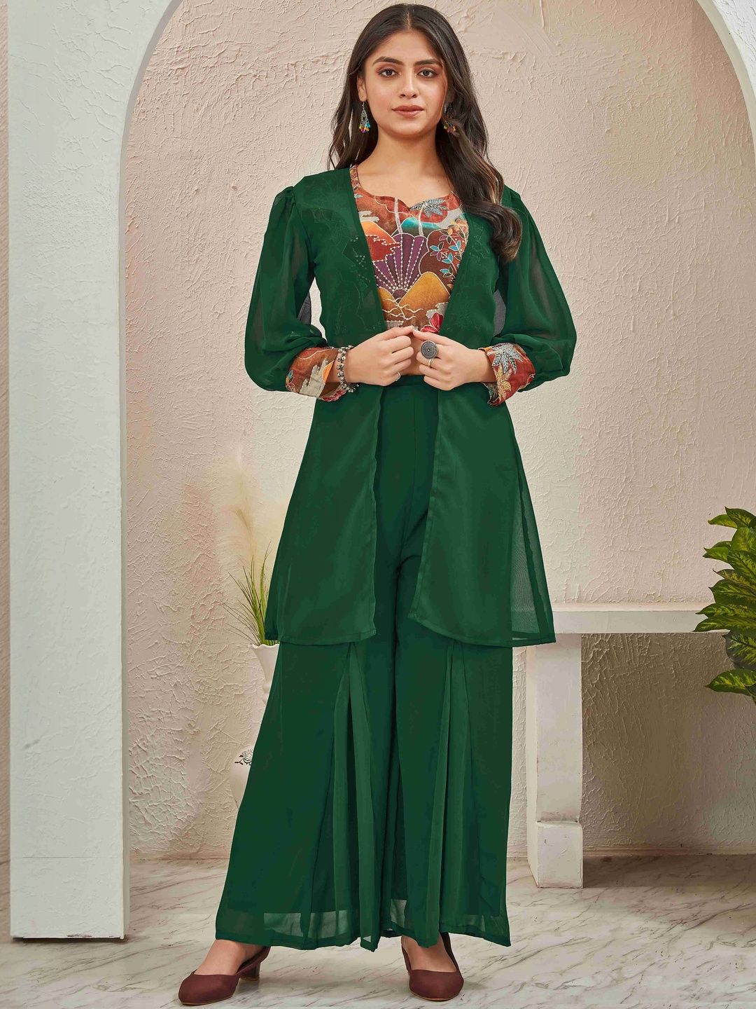 BLACK PATTI Women Ethnic Motifs Printed Tiered Top with Palazzos-picture-16