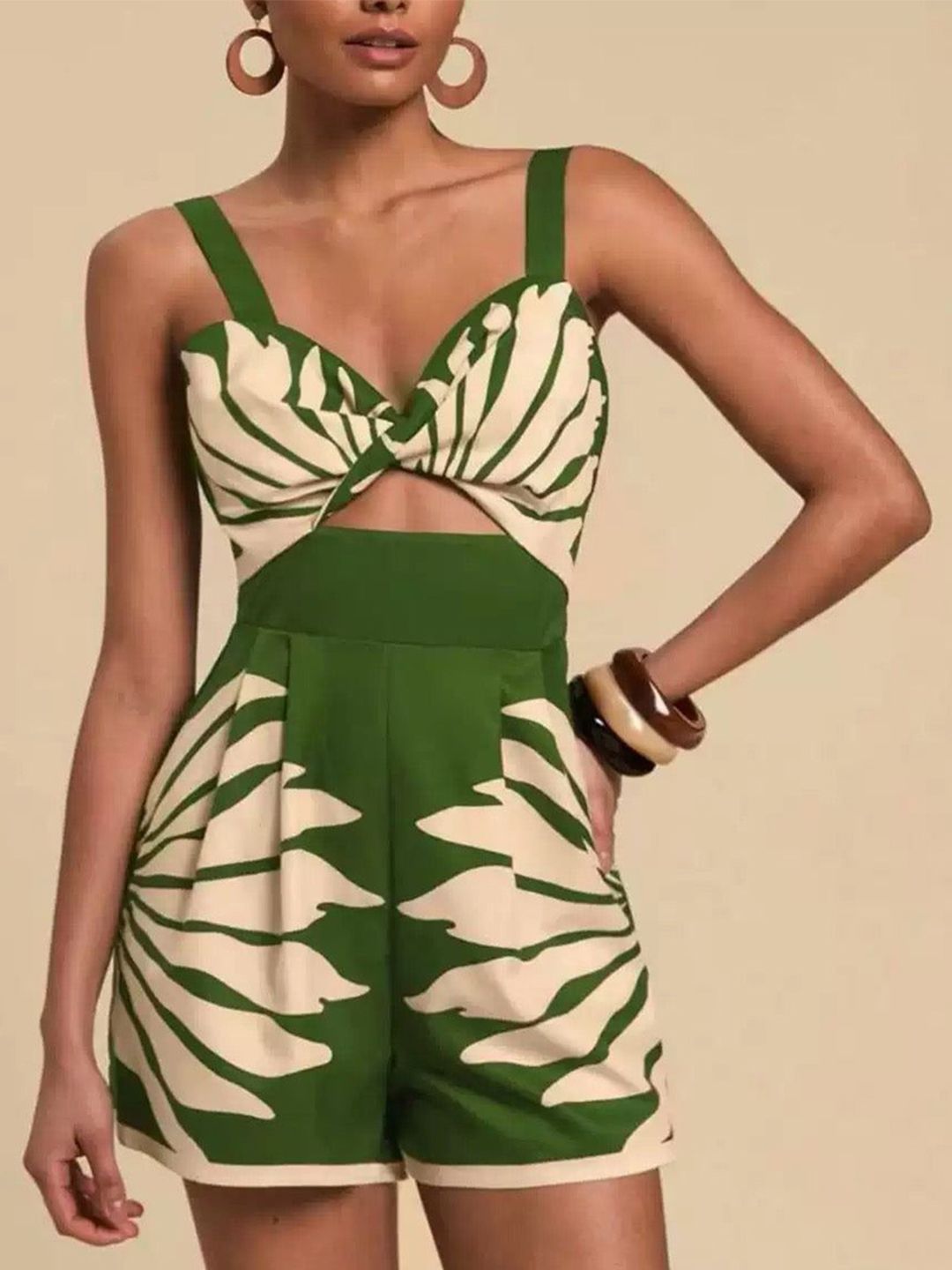 Miss Mosa By Akanksha Sabella Cut-Out Romper In Green-picture-32