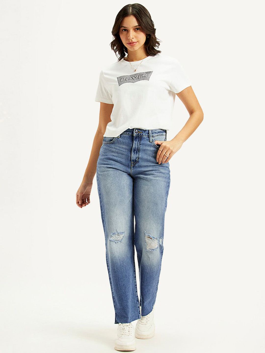 Levis Women Classic Straight Fit High-Rise Slash Knee Light Fade Coton Jeans-picture-31