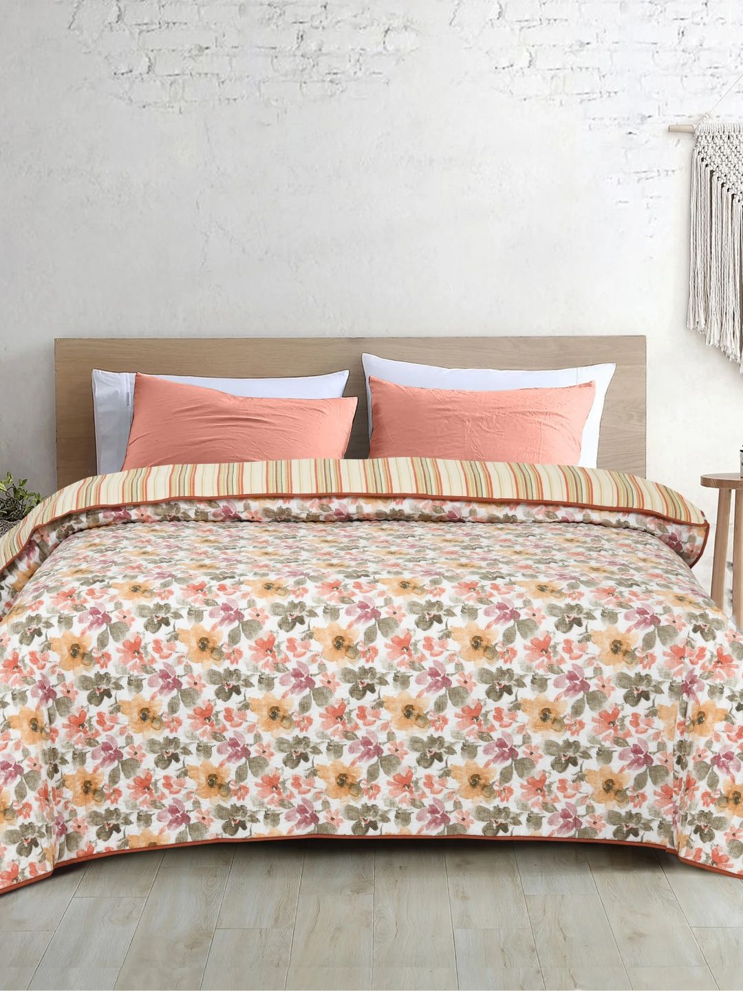 haus & kinder White & Green Floral Microfiber AC Room Double Bed Comforter-picture-19