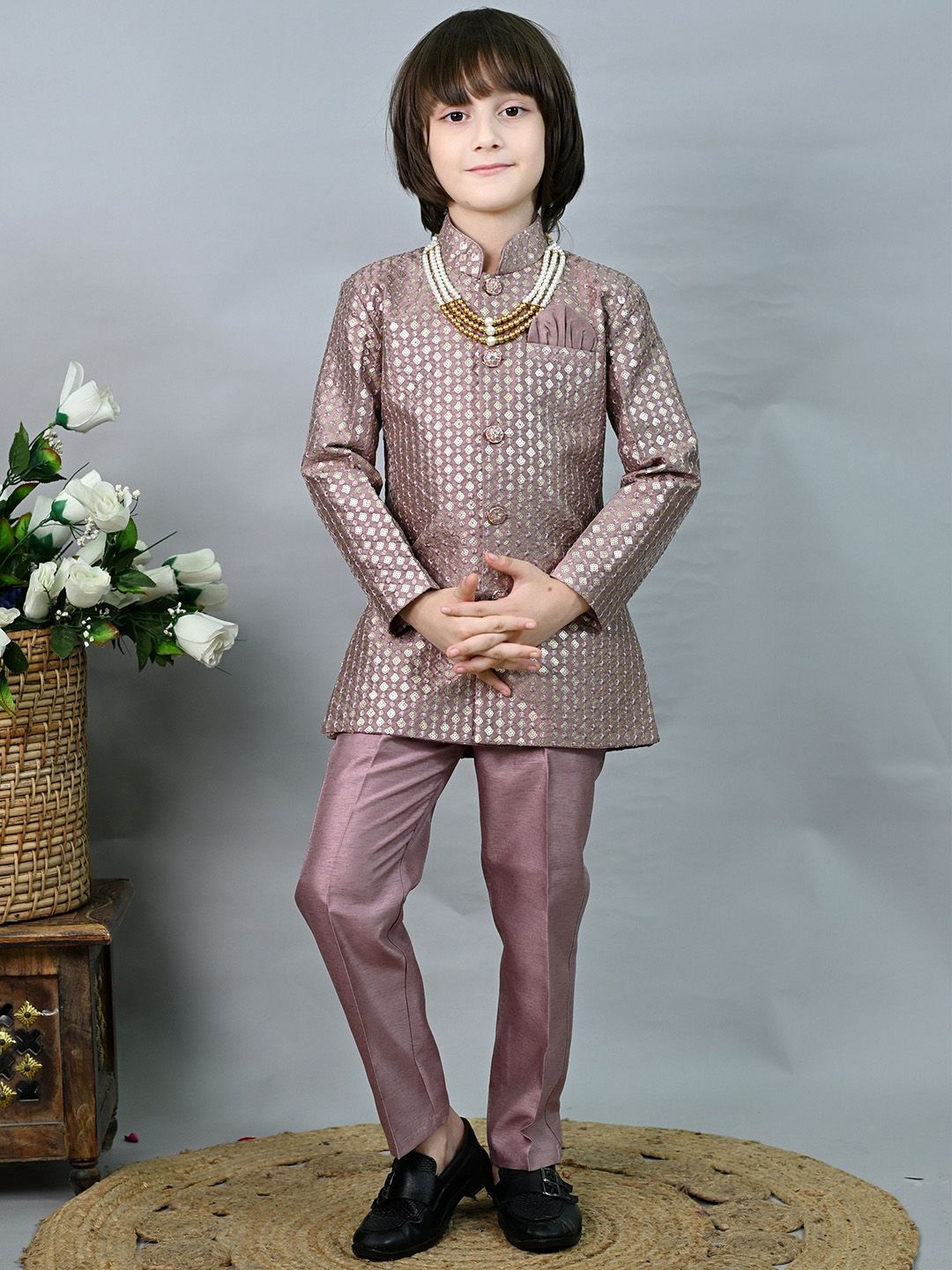 ahhaaaa Boys Jodhpuri Bandhgala Suit Set With Mala-picture-26