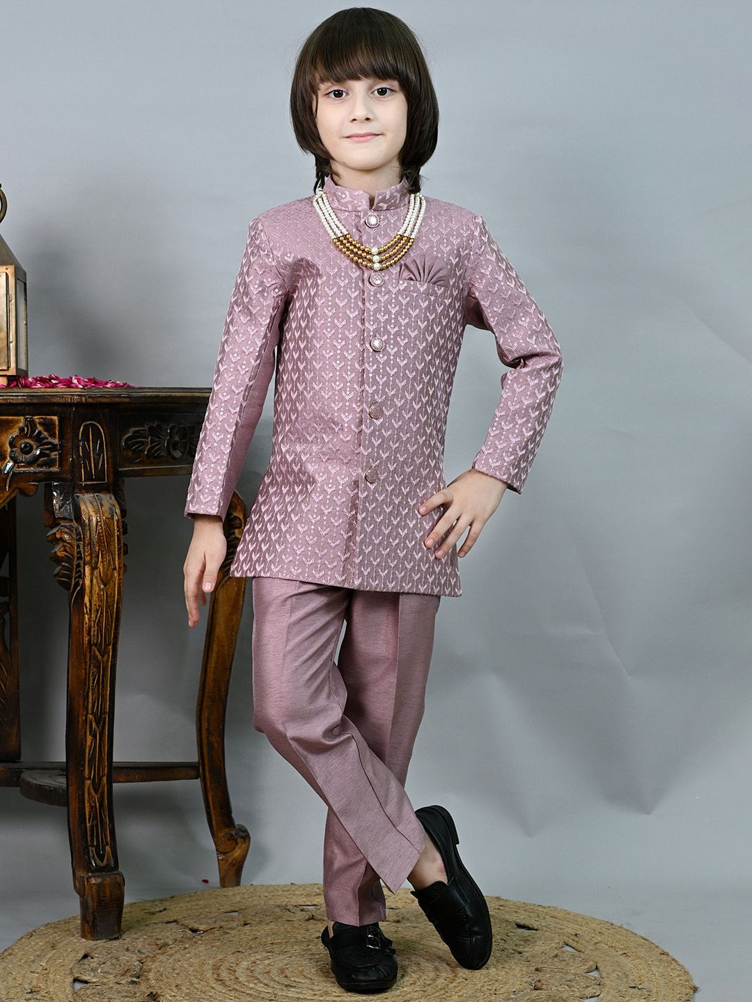 ahhaaaa Boys Jodhpuri Bandhgala Suit Set With Mala-picture-15