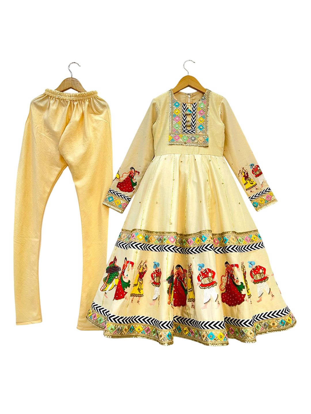 Alyaansh Couture Girls Embroidered Mirror Work Pure Cotton Anarkali Kurta With Trousers-image-21