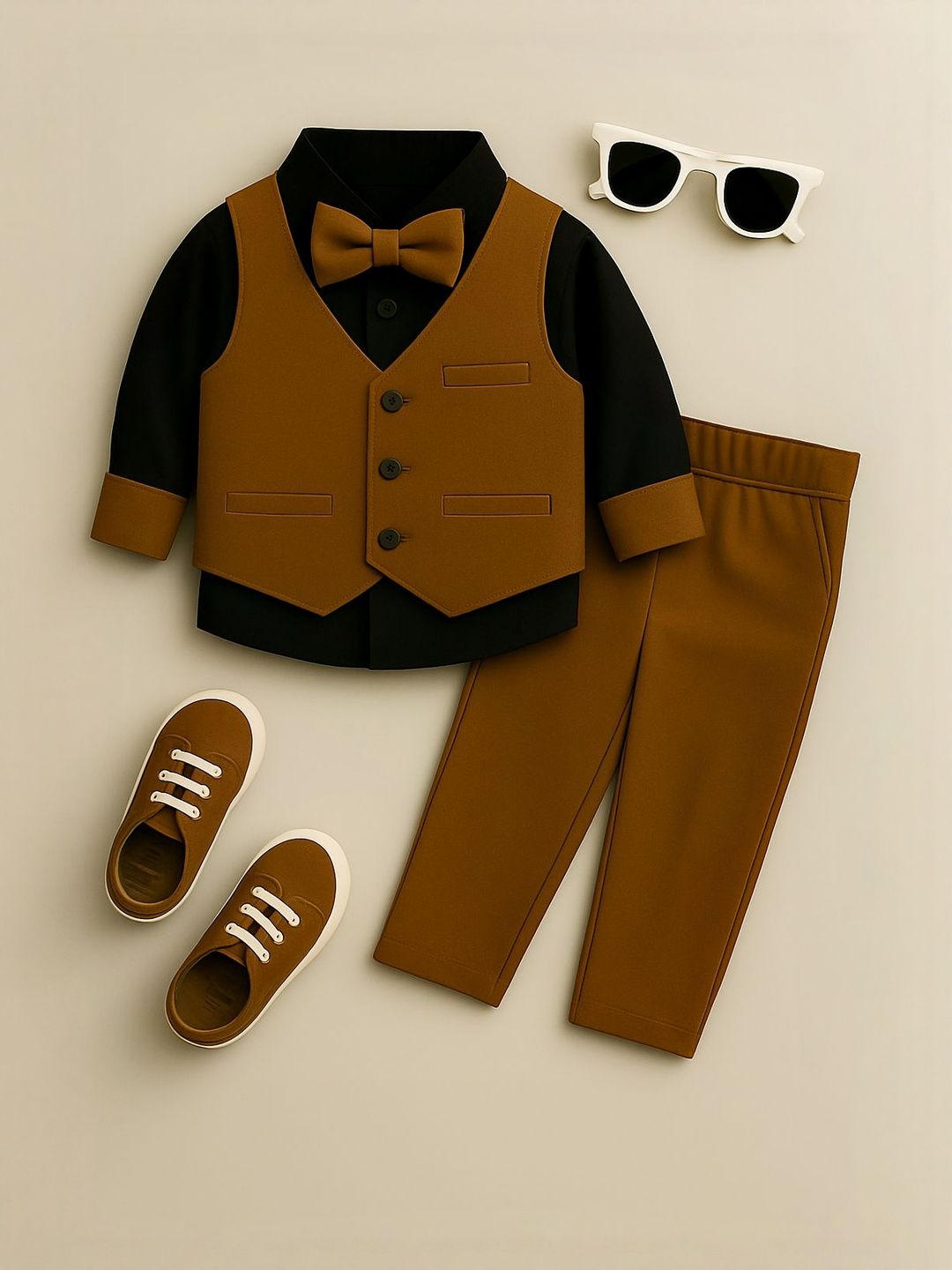 TOGEPI Boys Brown Cotton Blend Long Sleeves Suit Clothing Set-picture-25