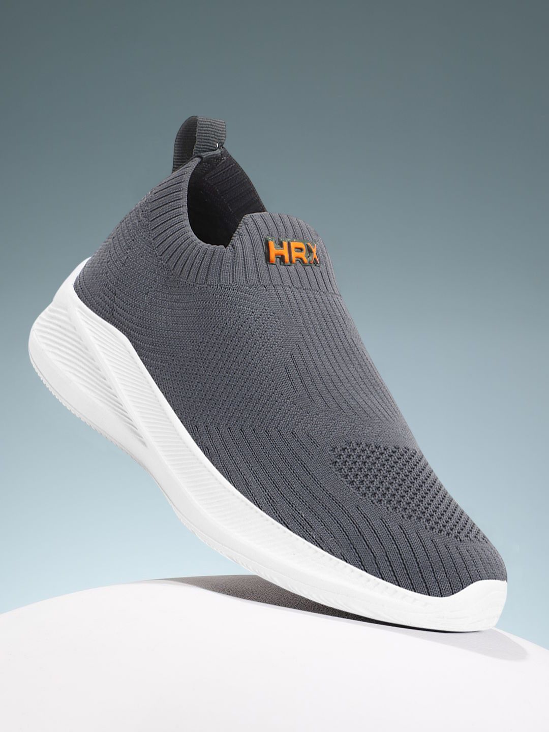 HRX by Hrithik Roshan Men Grey Textured Round Toe Lightweight Textile Slip-On Sneakers