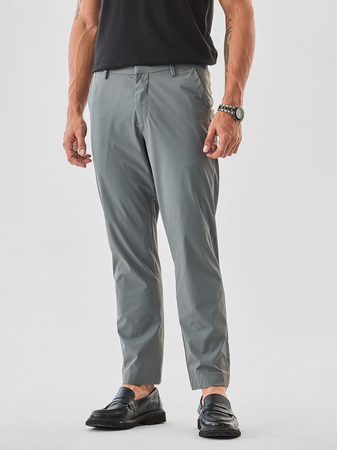 Snitch Men Grey Mid-Rise Slim Fit Chinos Trousers-picture-23