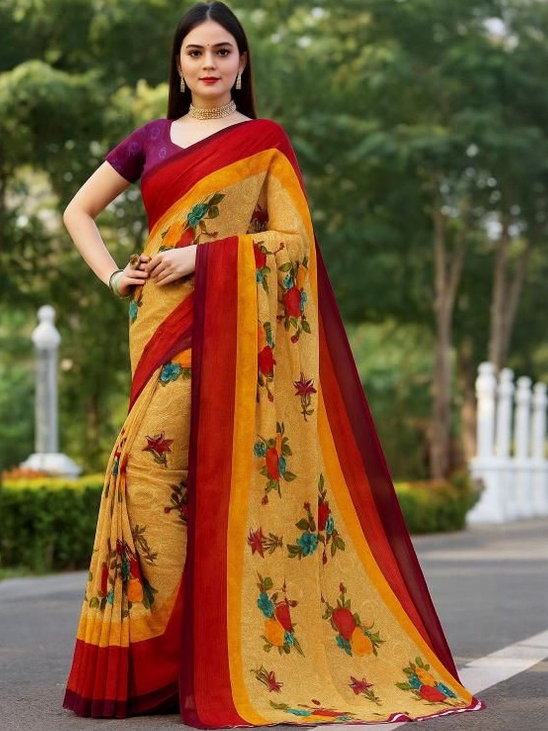 Moda Rapido Floral Pure Georgette Saree-picture-12