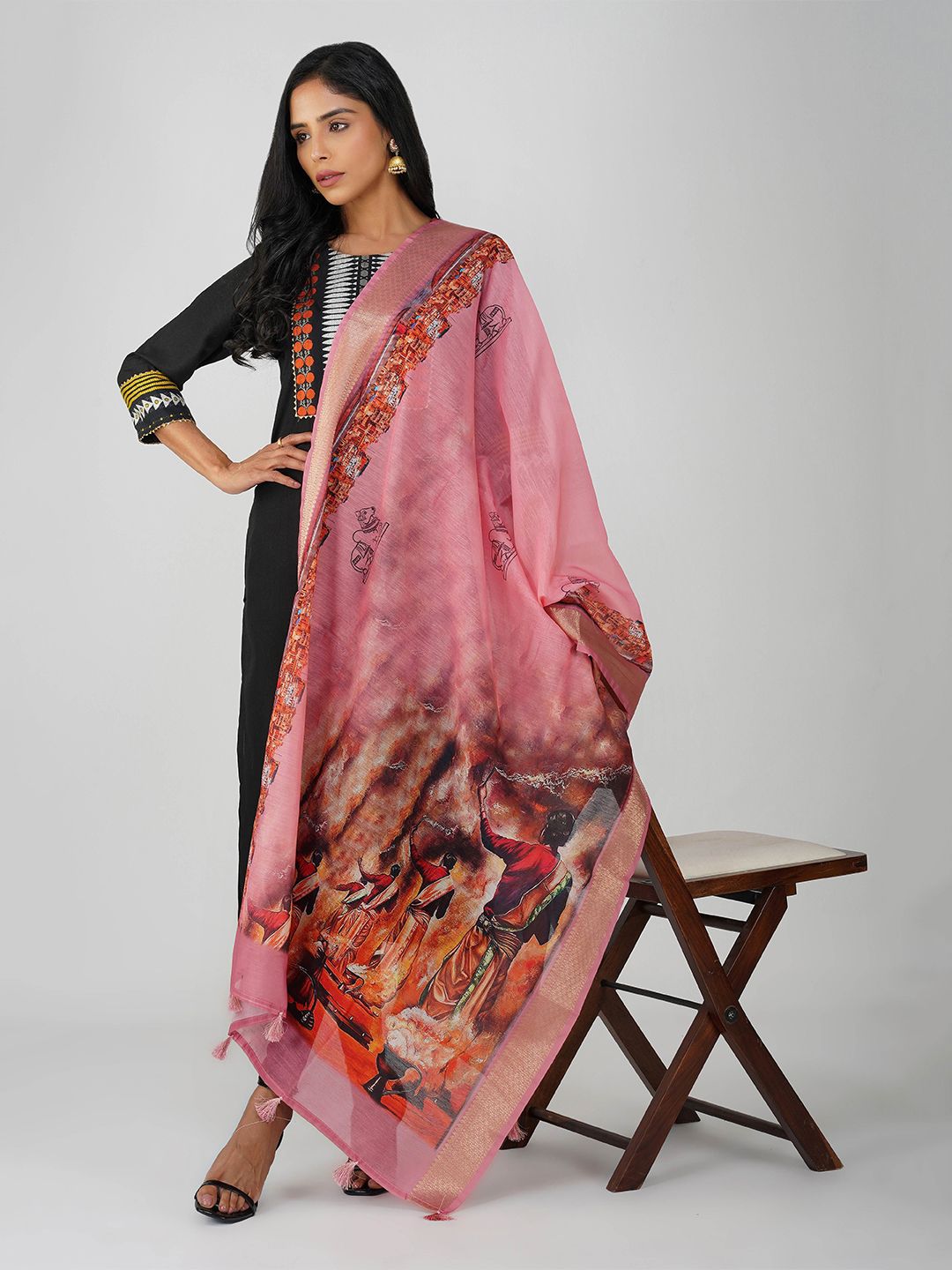 Zal from Benaras Printed Pure Silk Dupatta with Zari-image-0