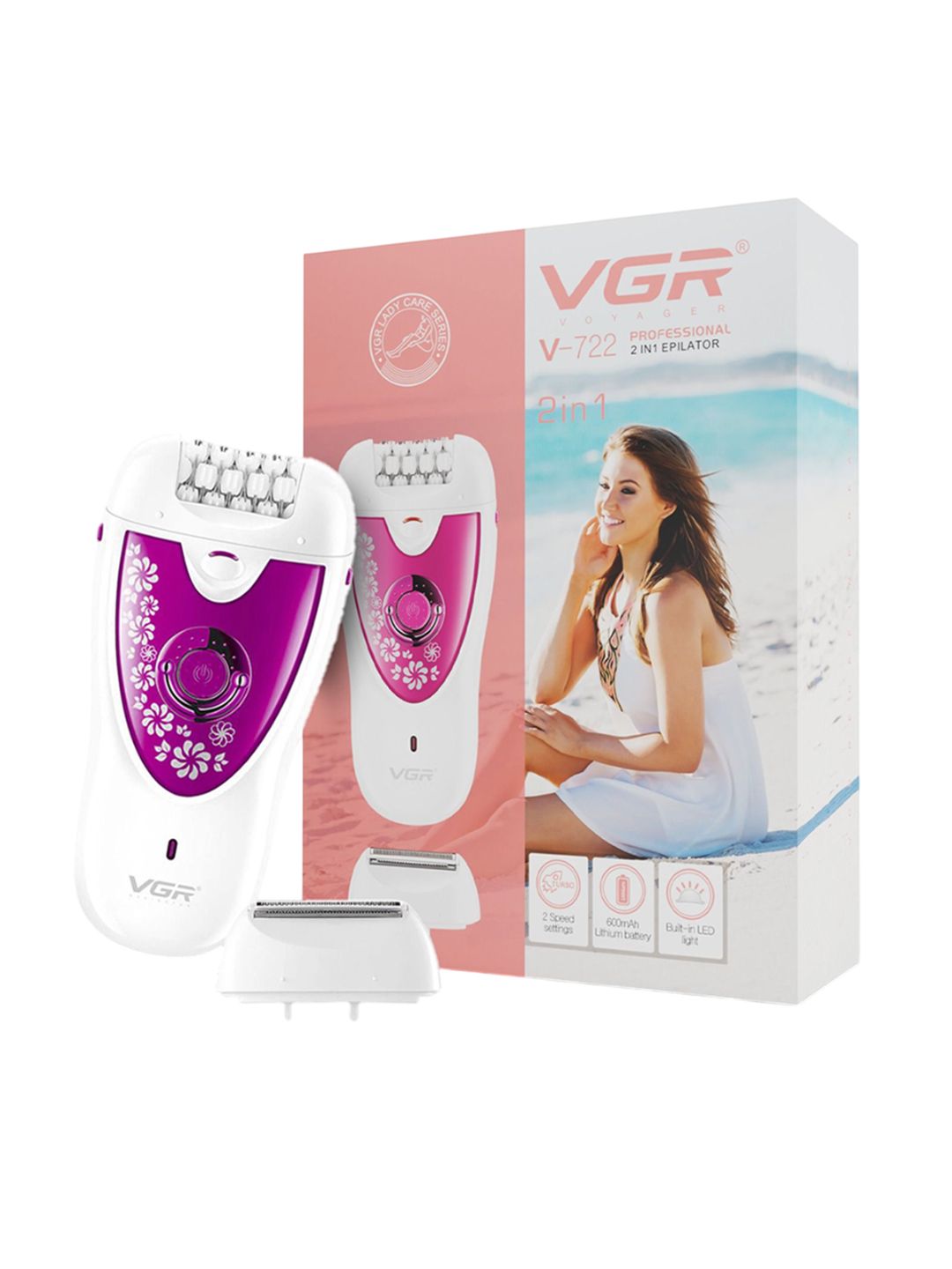 VGR V-722 2-In-1 Epilator & Shaver- Pink
