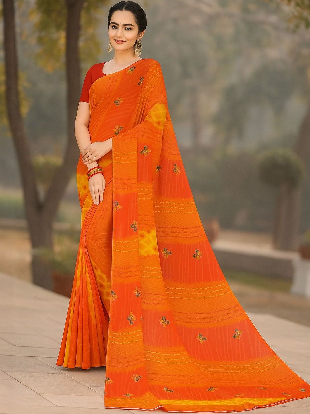 Moda Rapido Orange Abstract Pure Georgette Sarees-image-5