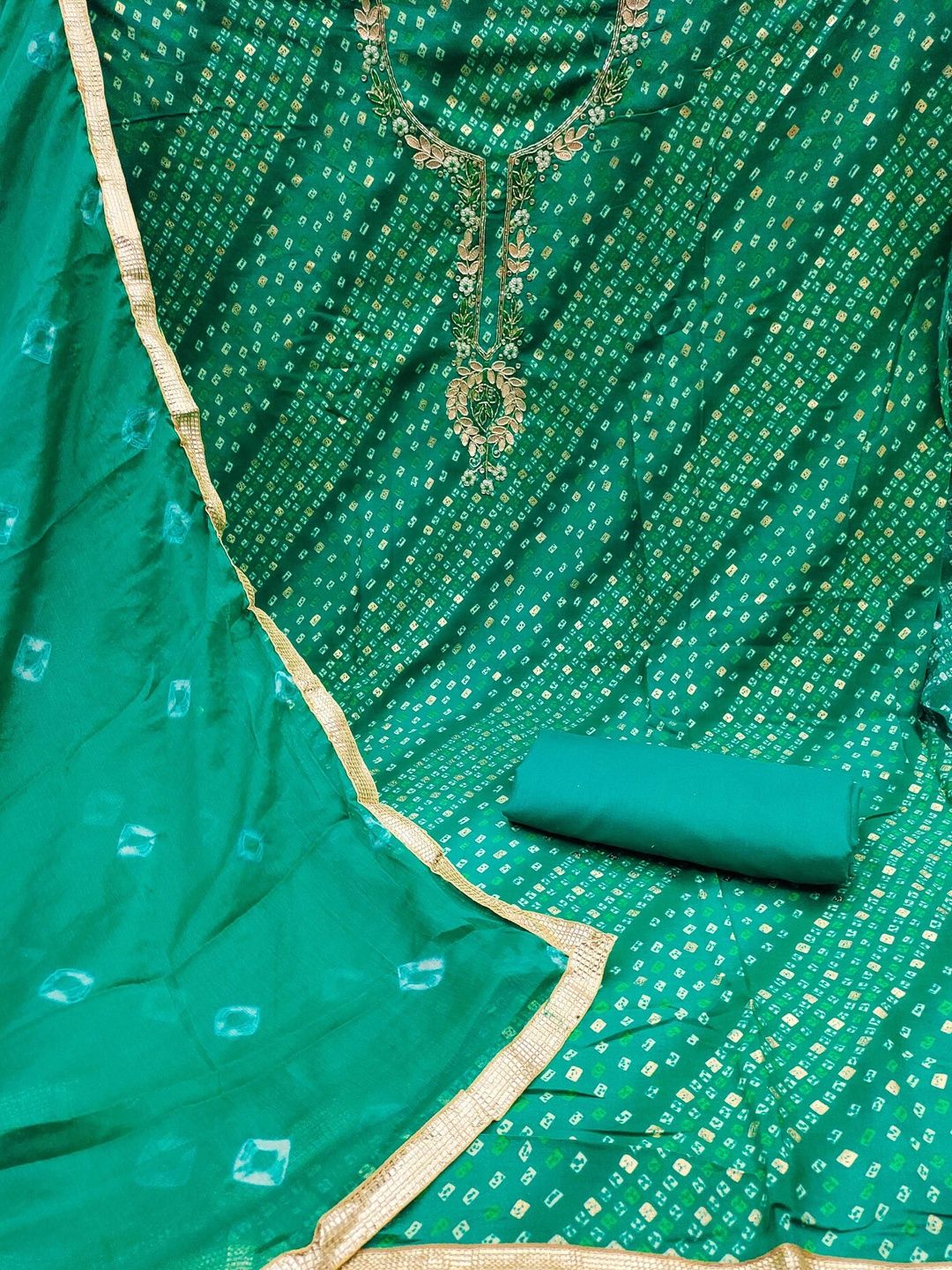 KALINI Women Green Embellished Cotton Blend Dress Material-picture-20