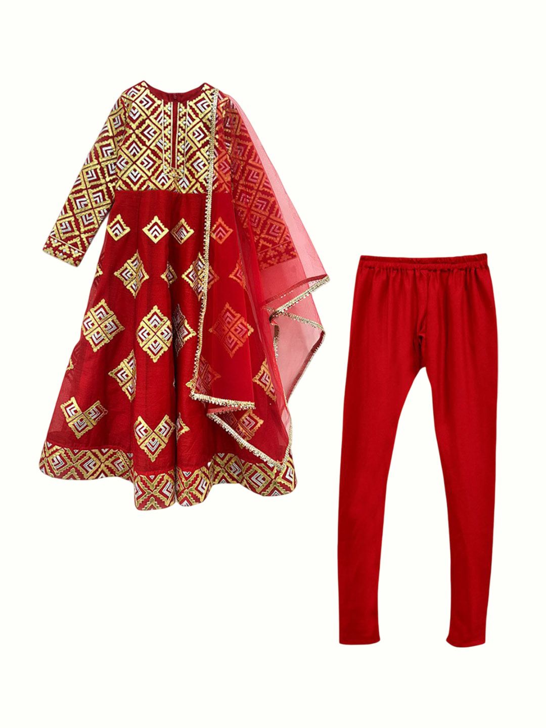 Alyaansh Couture Girls Ethnic Motifs Embroidered Cotton Kurta with Trousers & Dupatta-image-48