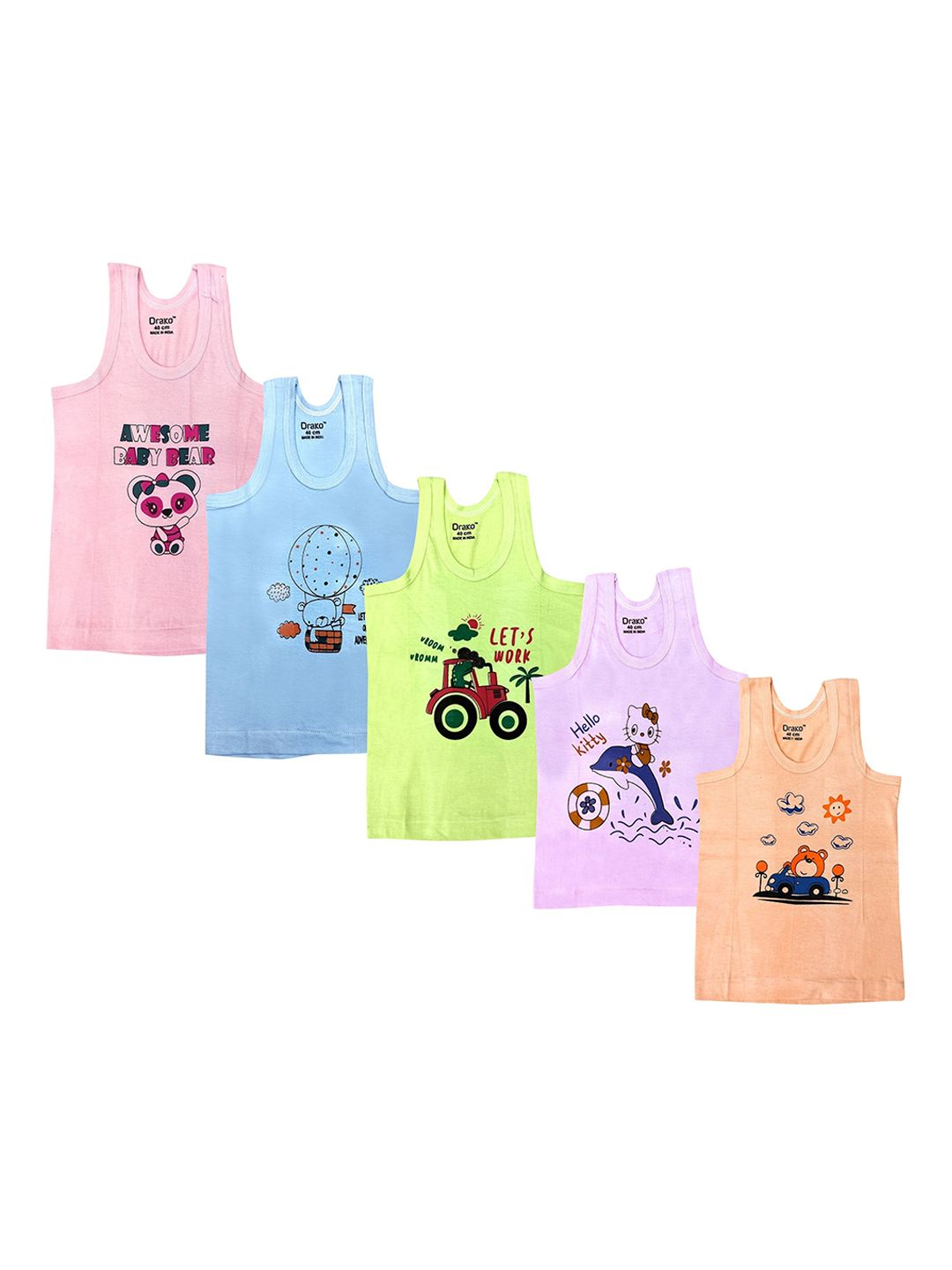 DRAKO Infants Boys Pack Of 5 Printed Cotton Basic Vests-picture-53