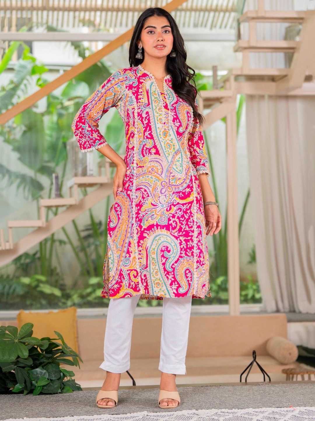 FASHION SWAG Women Paisley Printed Daily Cotton Straight Kurta-picture-26