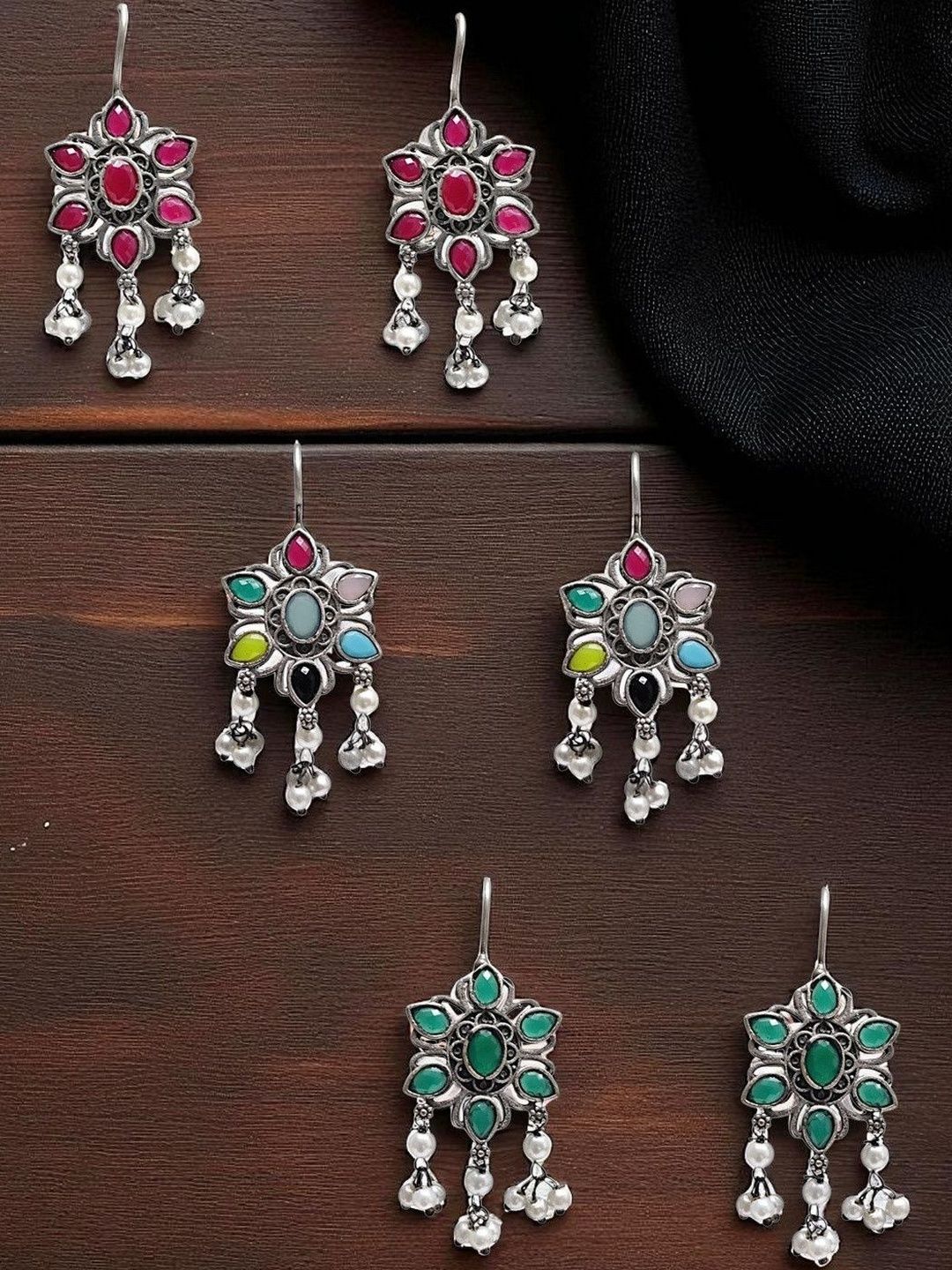 OOMPH Women Floral Oxidised Drop Earrings-picture-40