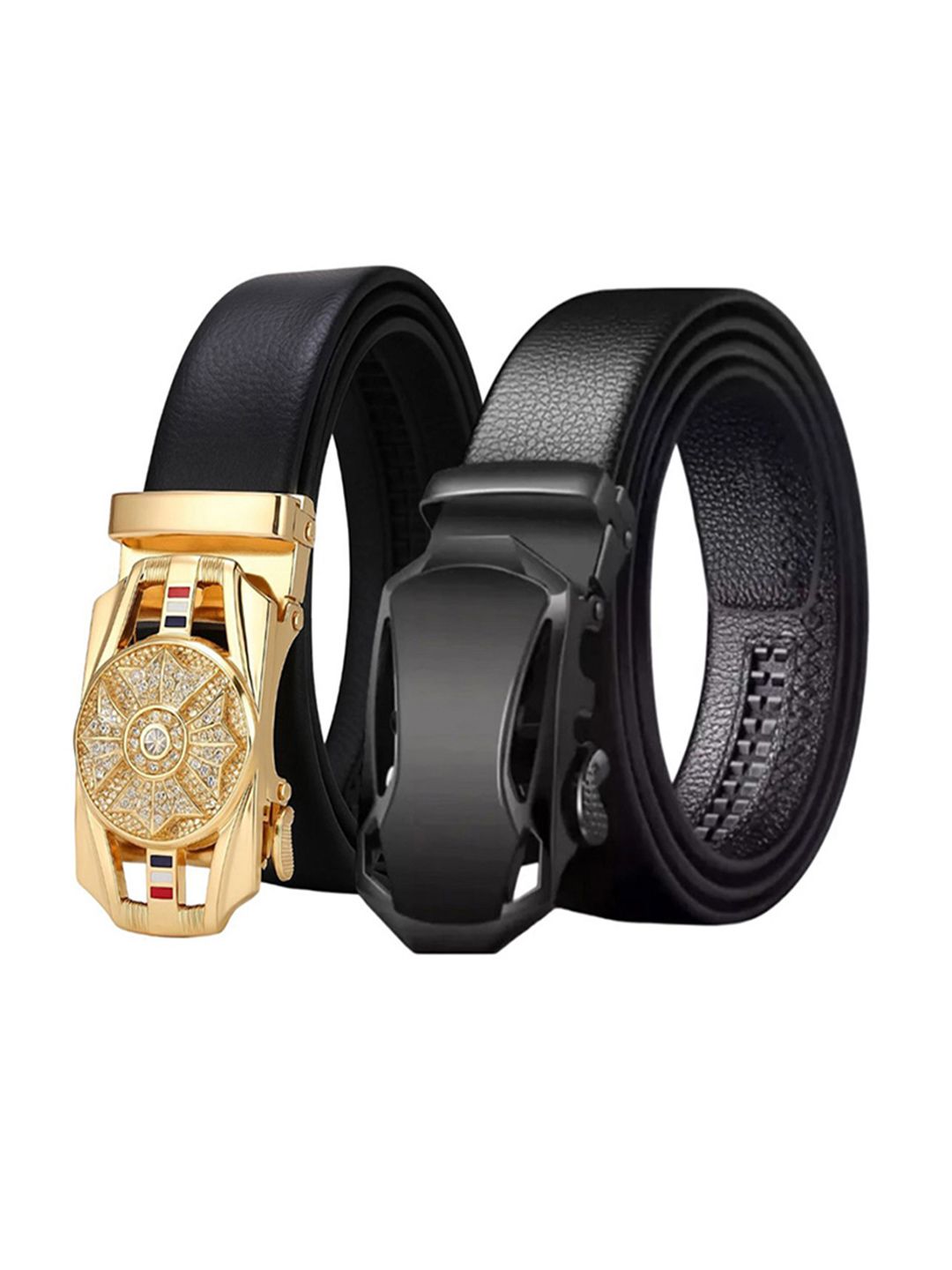 Niddleman Pack of 2 Men Textured Formal Artificial Leather Belt-picture-56