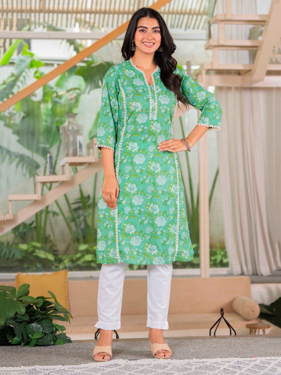 FASHION SWAG Women Floral Printed Daily Cotton Straight Kurta-picture-31