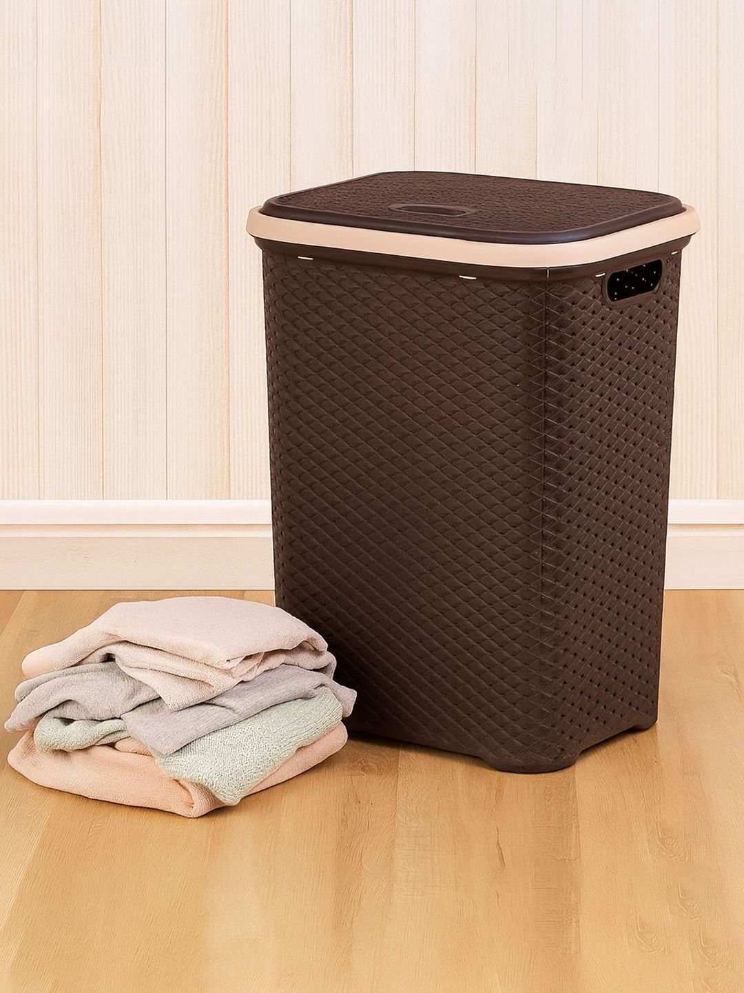 Kuber Industries Brown Woven-Designed Multipurpose Laundry Basket With Lid - 55 L-image-37
