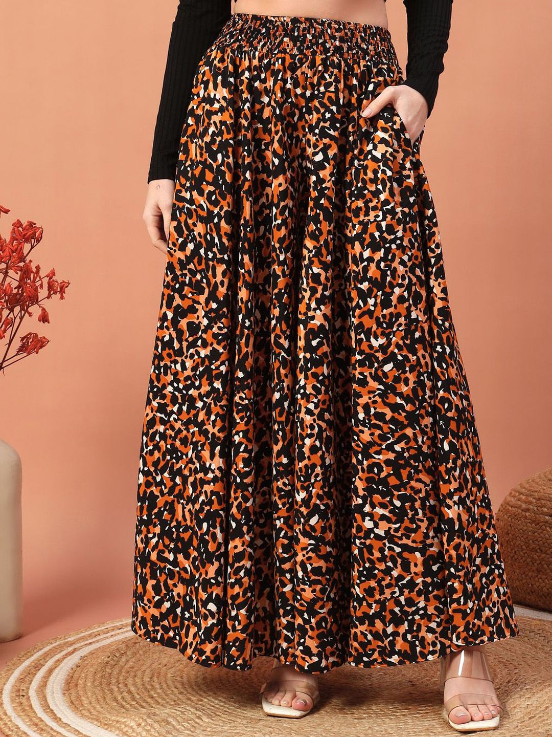 ZWERLON Abstract Printed Flared Maxi Skirt-picture-25