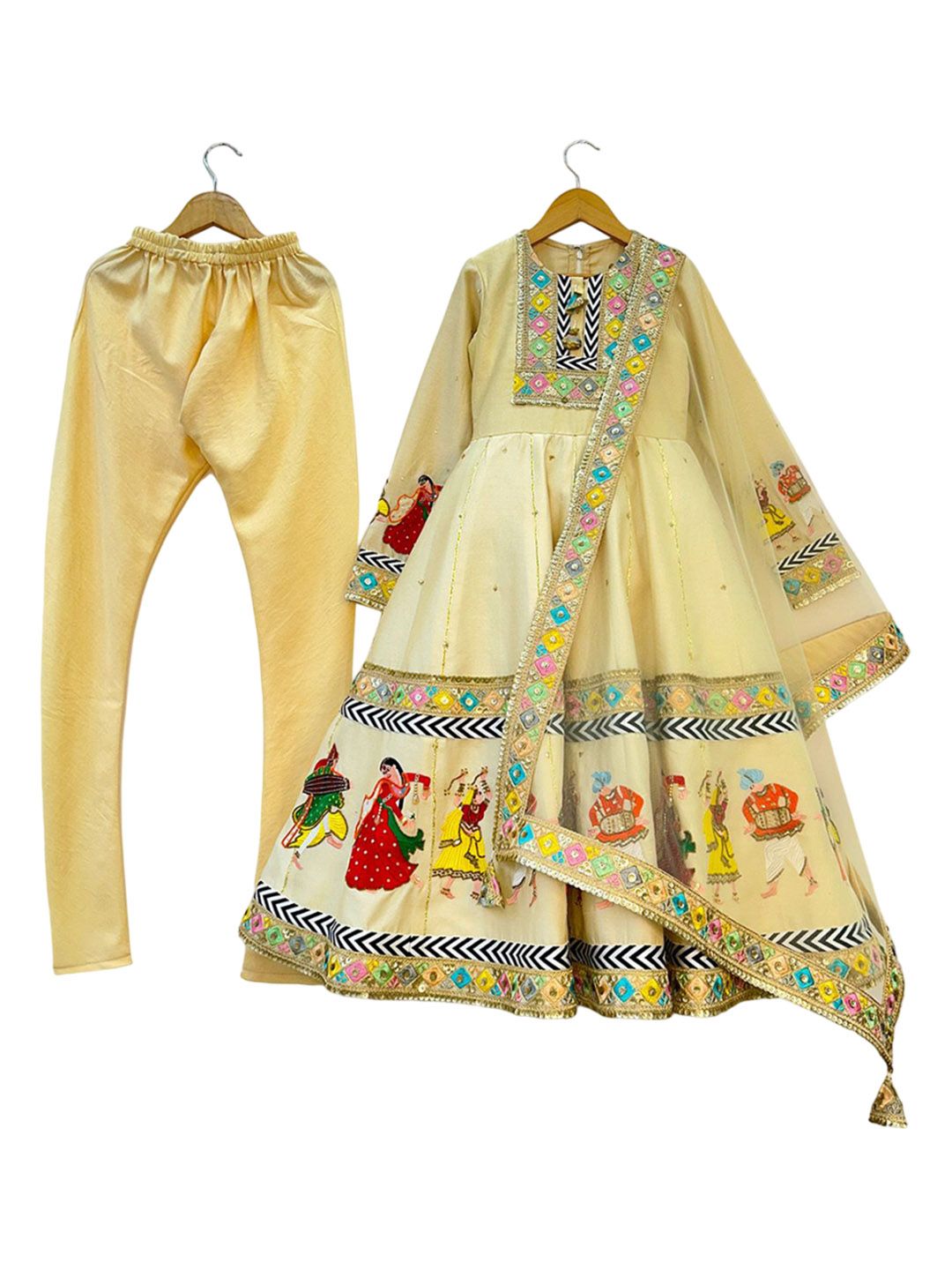 Alyaansh Couture Girls Embroidered Mirror Work Pure Cotton Kurta With Trousers & Dupatta-picture-18