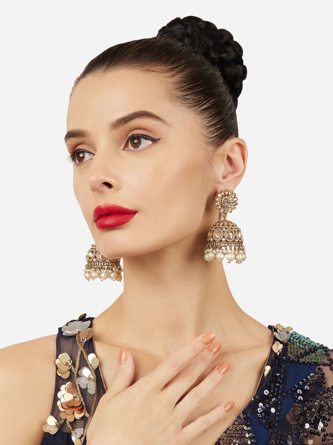 Zaveri Pearls Antique Gold-Plated Jhumkas Earrings-picture-11