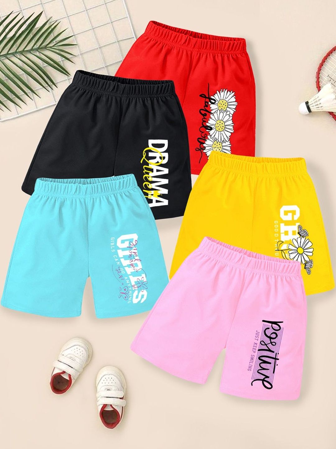 YK Kids Girls Pack of 5 Multicolor Cotton Printed Regular Fit Shorts-picture-11