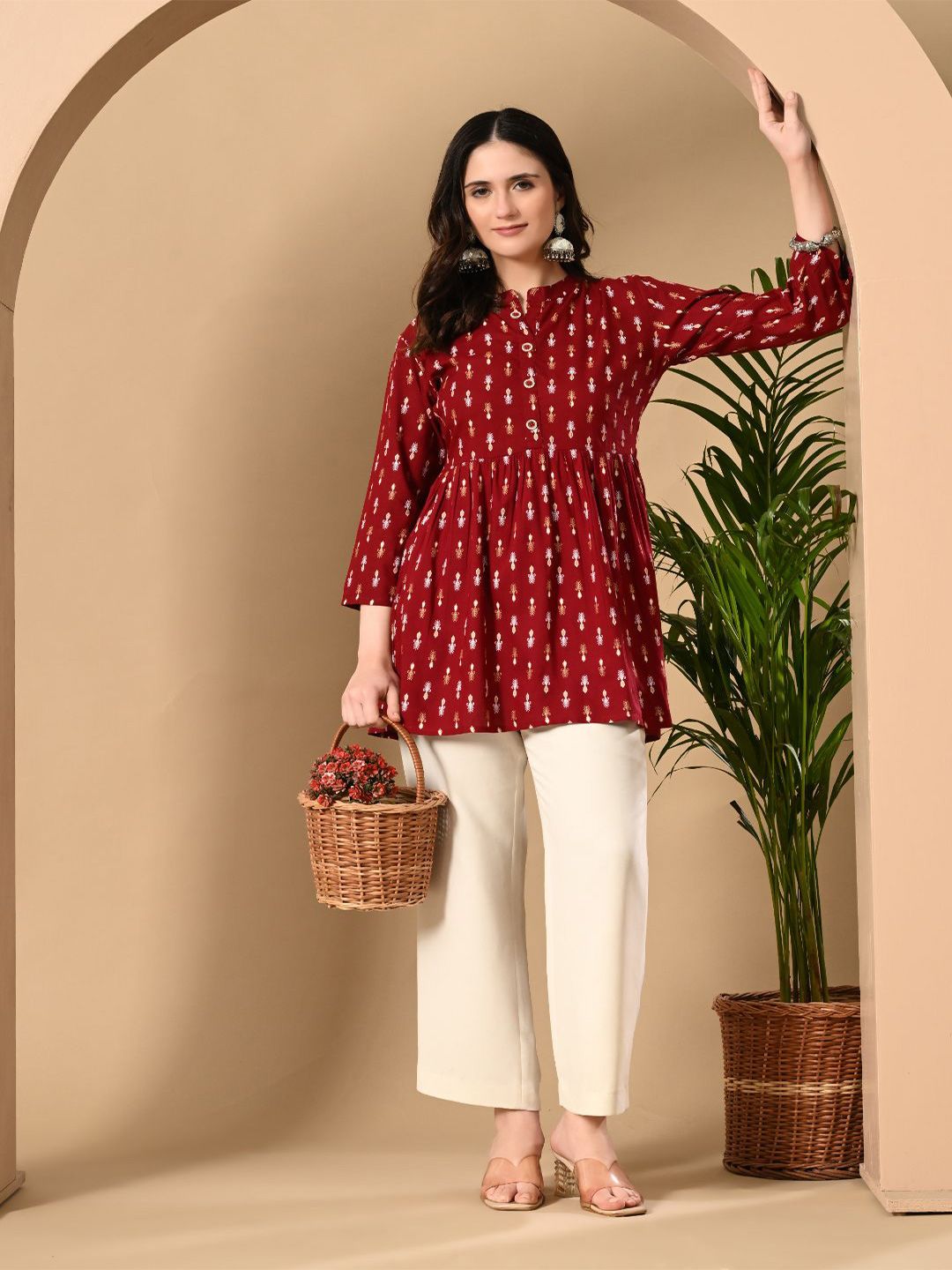 ftDiva Women Printed Mandarin Collar Tunic-picture-15