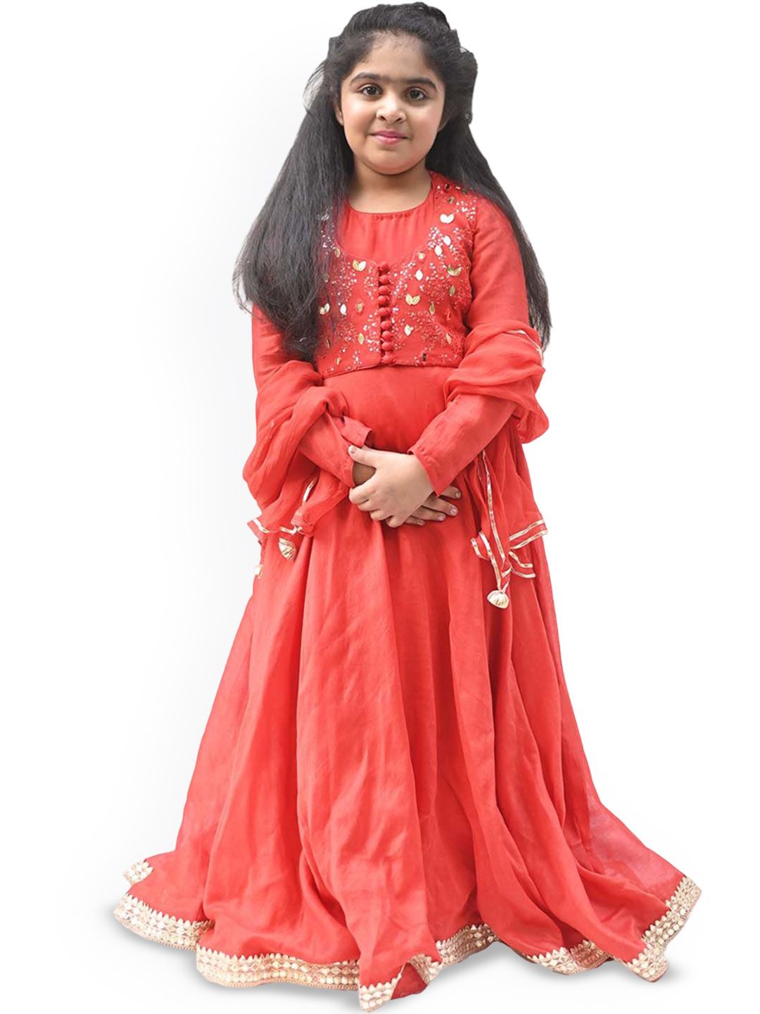 Alyaansh Couture Girls Solid Cotton Anarkali Kurta with Trousers & Dupatta-image-17