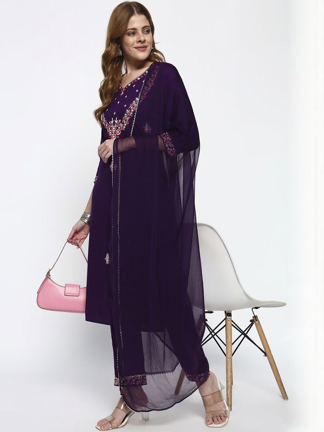 KALINI Women Floral Embroidered Regular Thread Work Kurta with Trousers & With Dupatta-picture-13