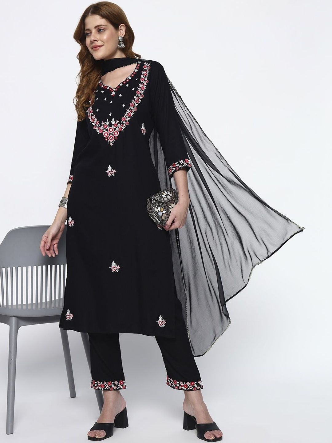 KALINI Women Floral Embroidered Regular Thread Work Kurta with Trousers & With Dupatta-picture-21