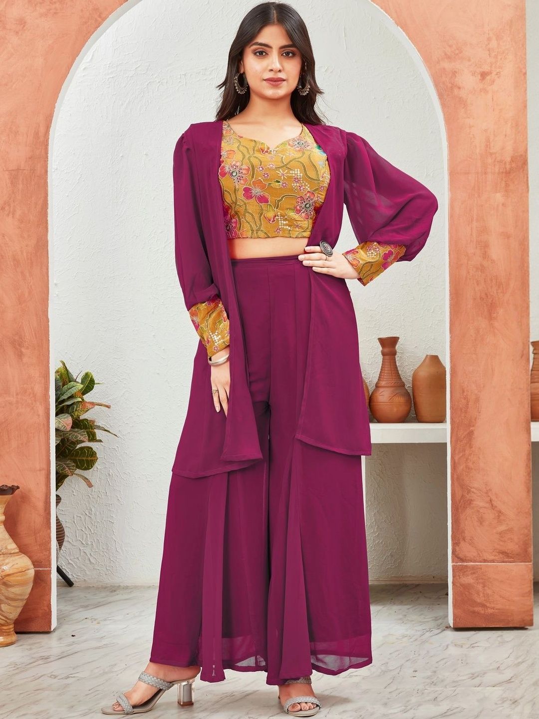 BAMSOM WEAR Women Layered Kurta with Palazzos-picture-24