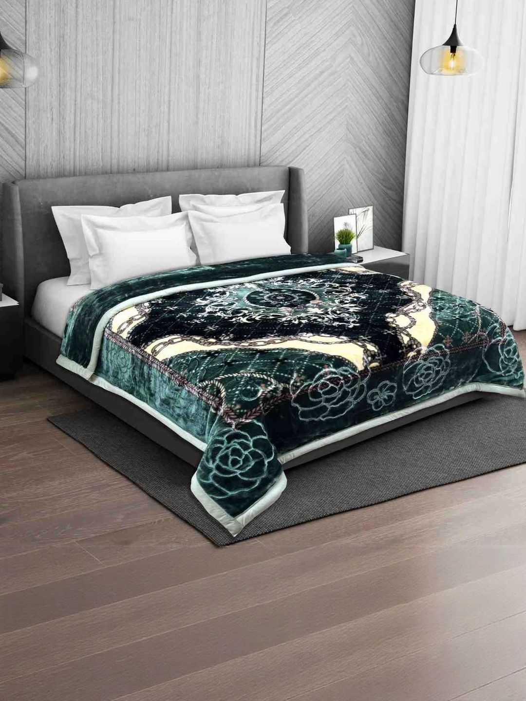 Signature Green Ethnic Motifs Mink Heavy Winter 1100 GSM Double Bed Blanket-picture-24