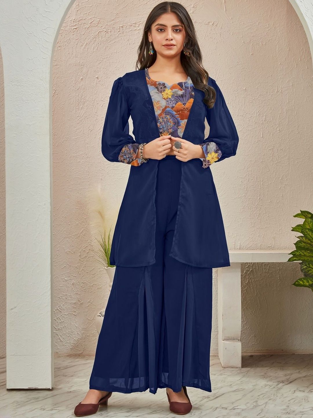 BAMSOM WEAR Women Floral Printed Layered Kurta with Palazzos-picture-22