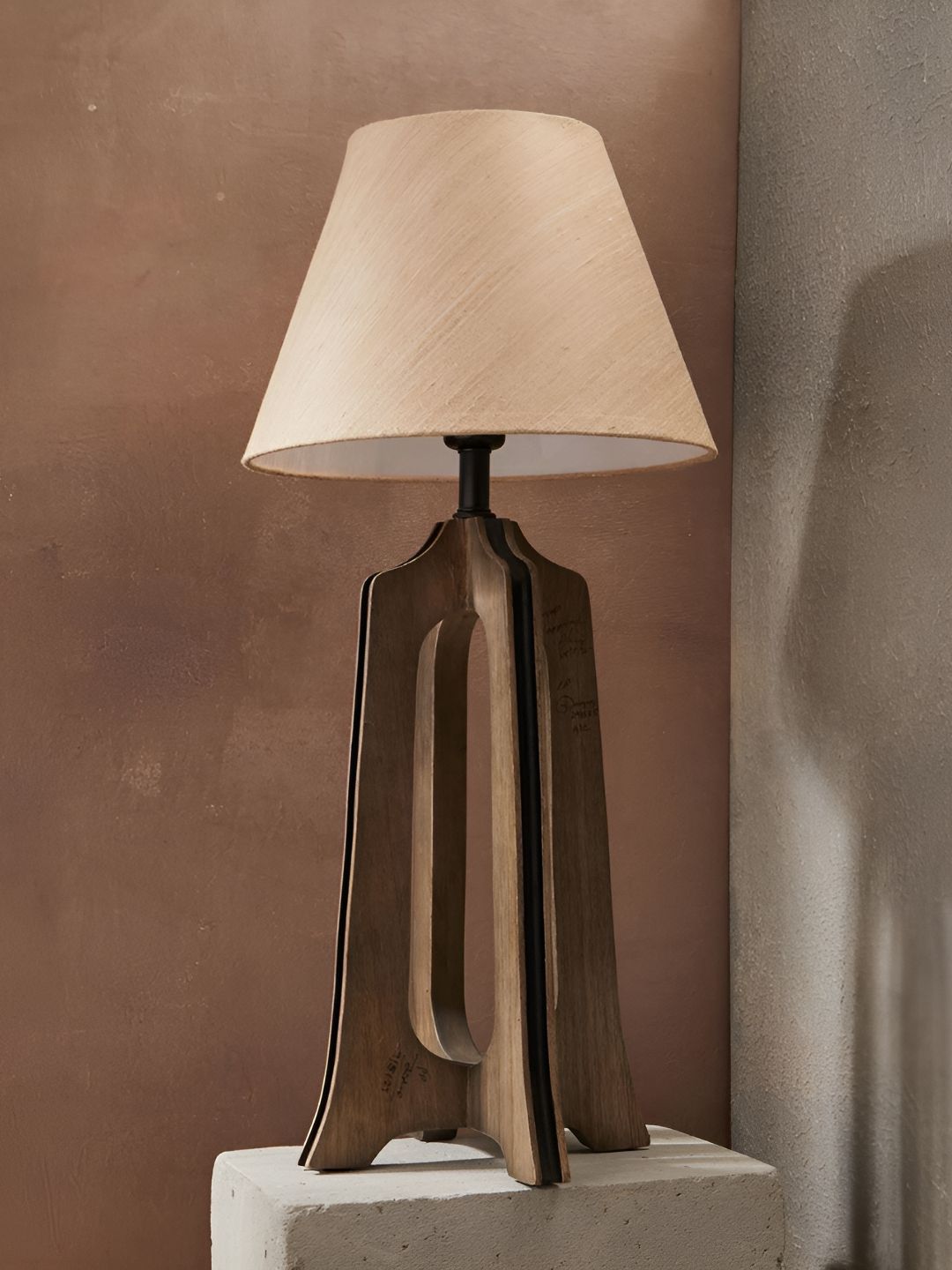 Fabindia Node Brown & Grey Wooden Table Lamp-image-38