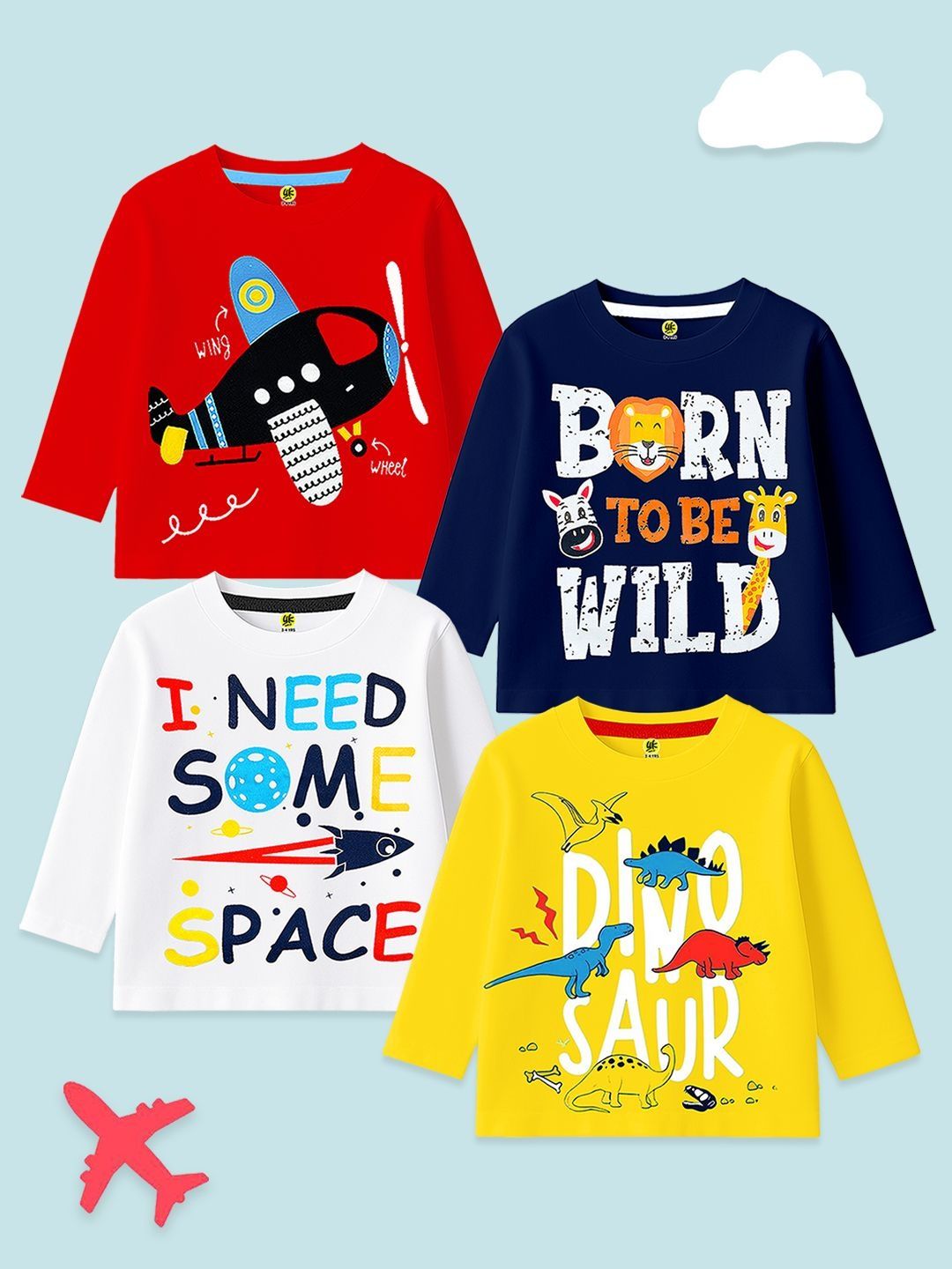 YK Boys Pack Of 4 Printed Round Neck Long Sleeves Cotton T-shirts-picture-28